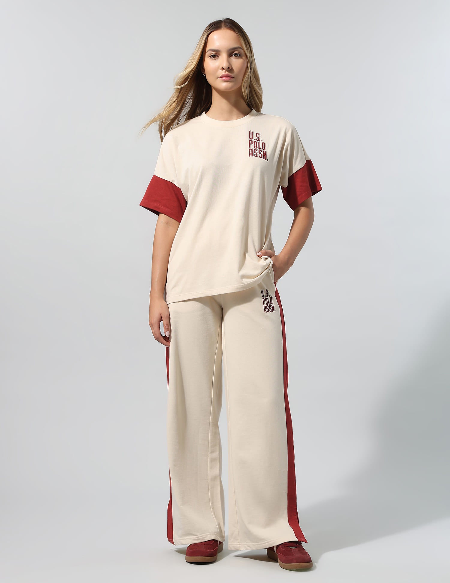 Polo Collar T-Shirt With Wide Leg Pants White - U.S. Polo Assn. India | Large