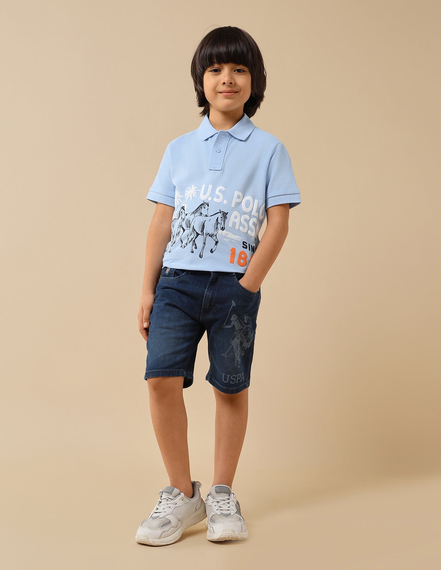 Boys Graphic Brand Printed Regular Fit Polo Shirt Light Blue - U.S. POLO ASSN. | Large