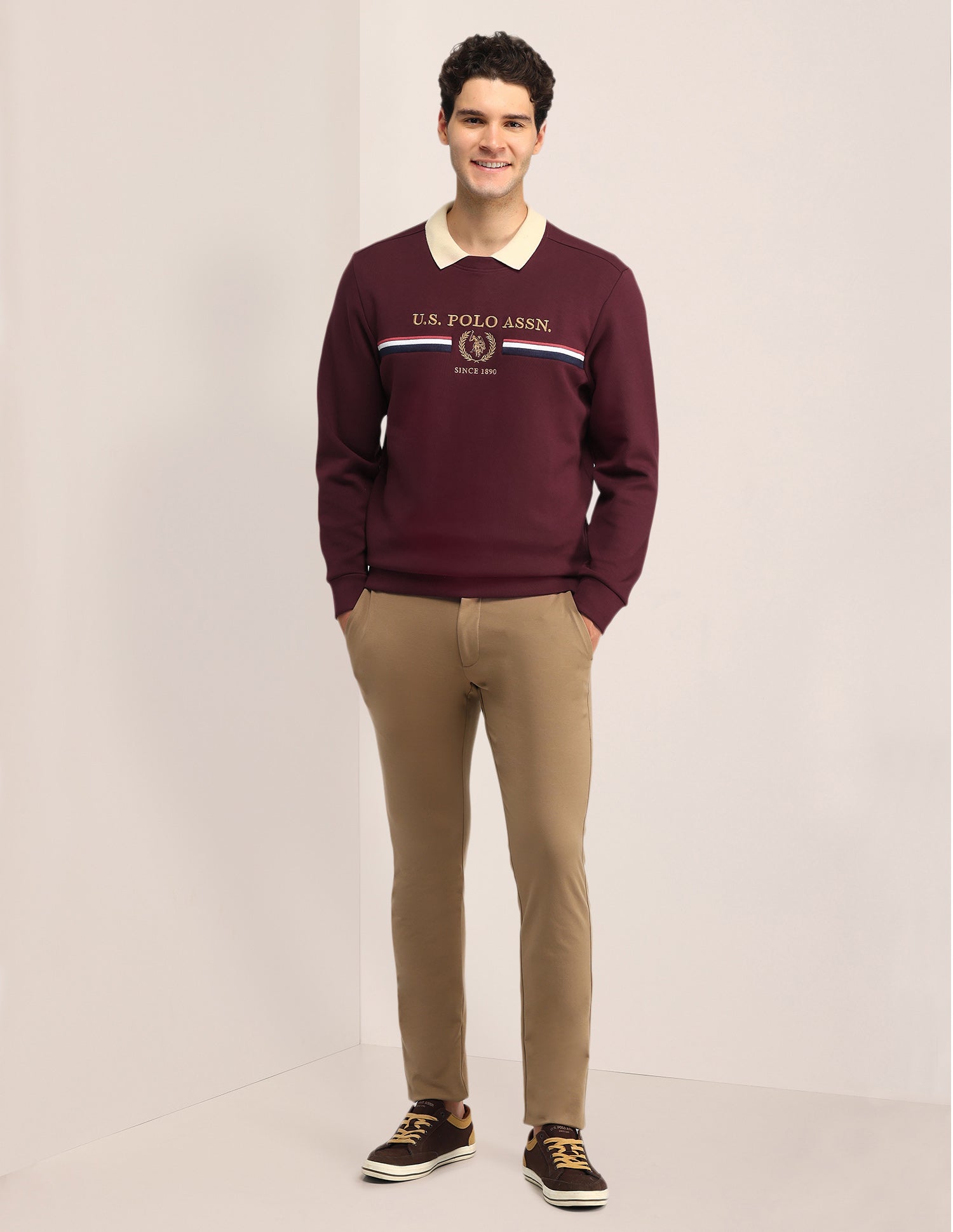 Brand Printed Regular Fit Sweatshirt Maroon - U.S. Polo Assn. India | Large