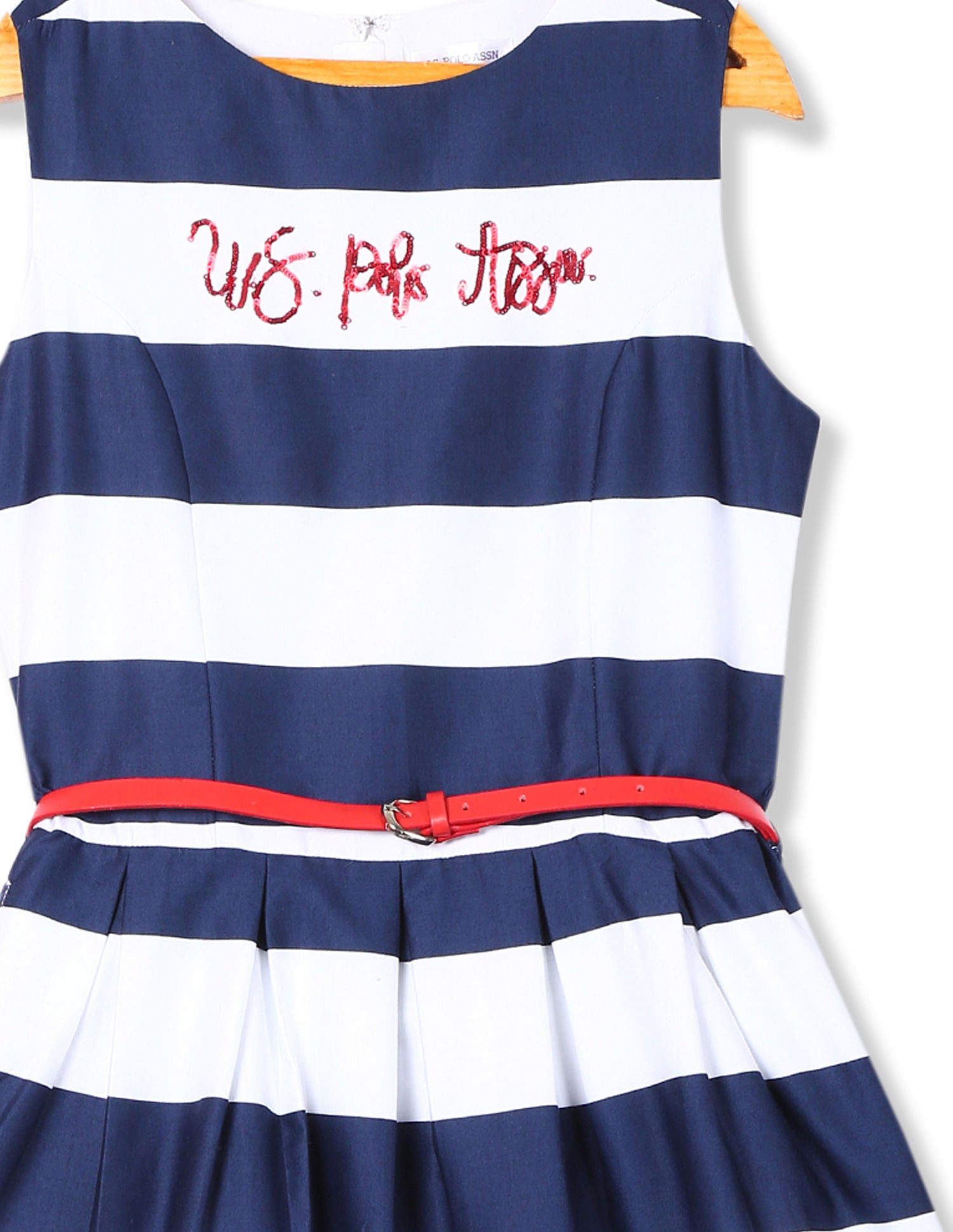 Cotton Striped Fit And Flare Dress White and Navy - U.S. Polo Assn. India | Large