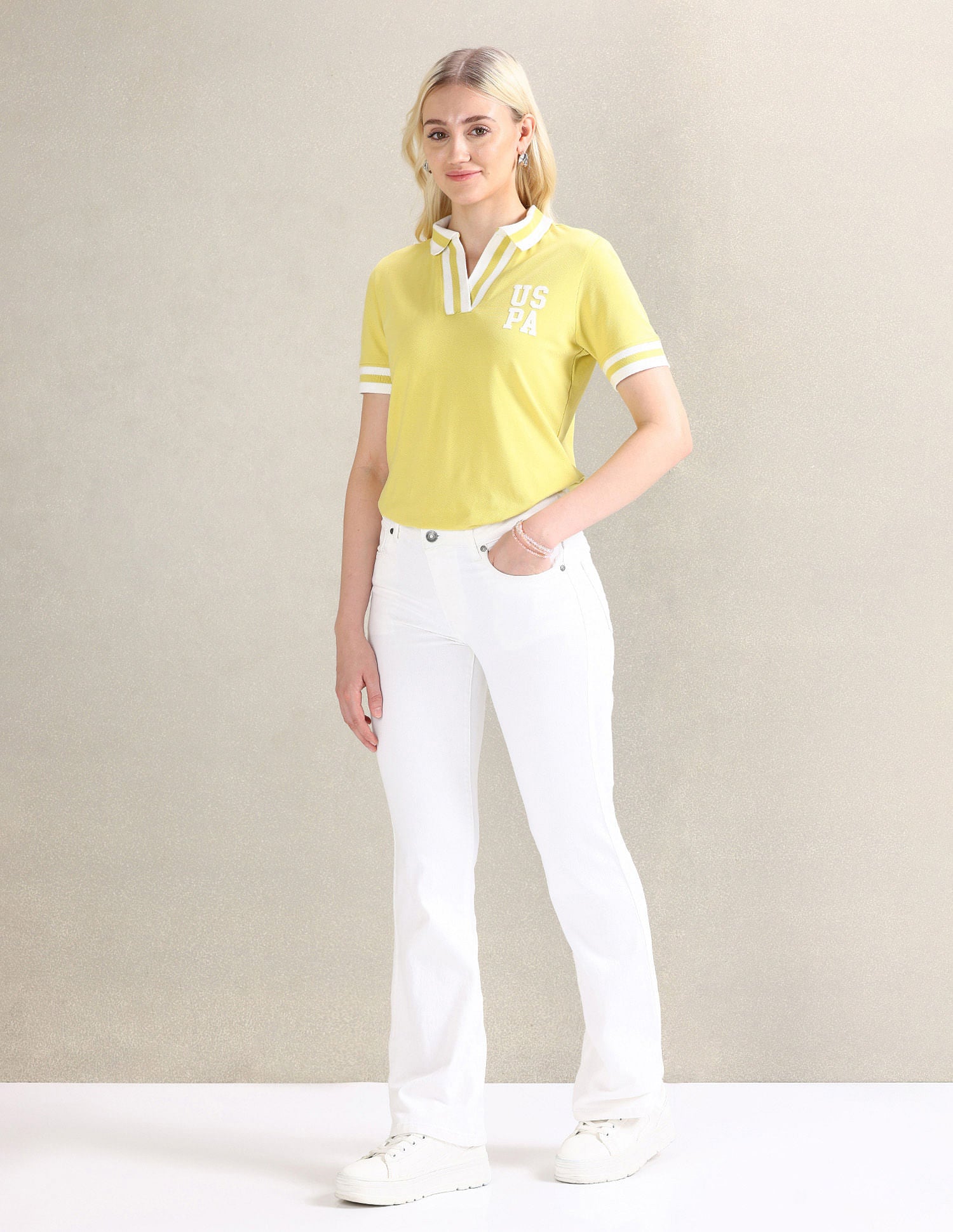 Striped Collar Pique Polo Shirt Yellow - U.S. POLO ASSN. | Large