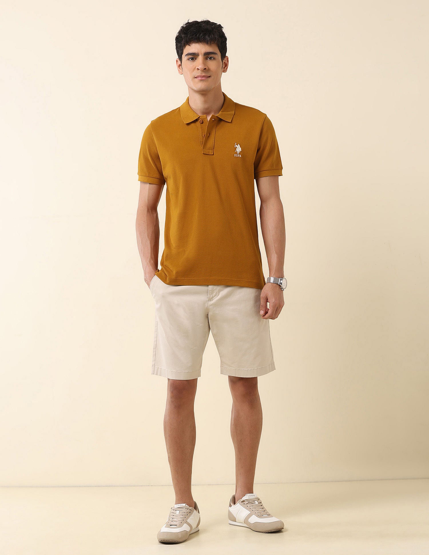 Slim Fit Pure Cotton Polo Shirt Mustard - U.S. Polo Assn. India | Large
