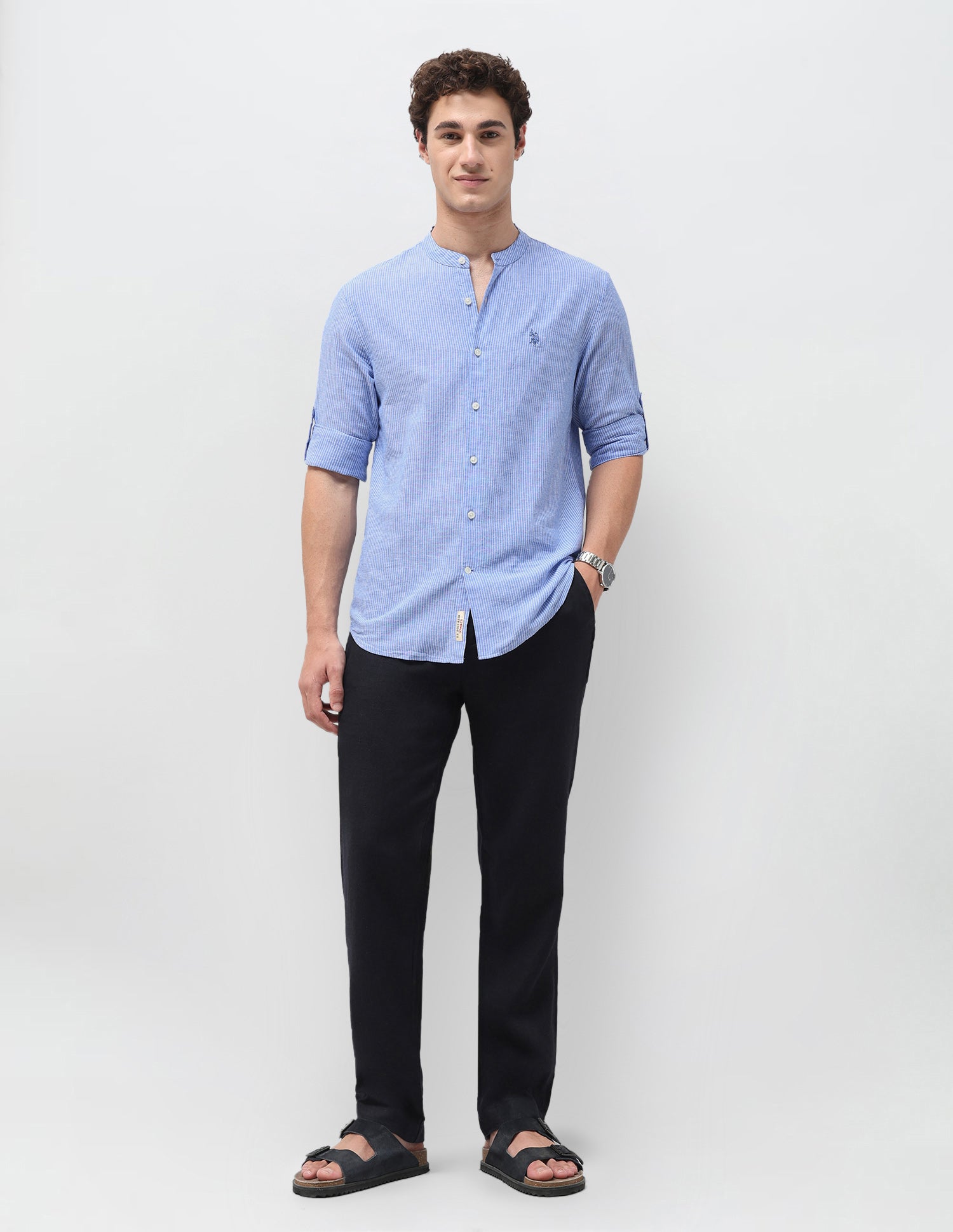 Vertical Striped Regular Fit Shirt Light Blue - U.S. Polo Assn. India | Large
