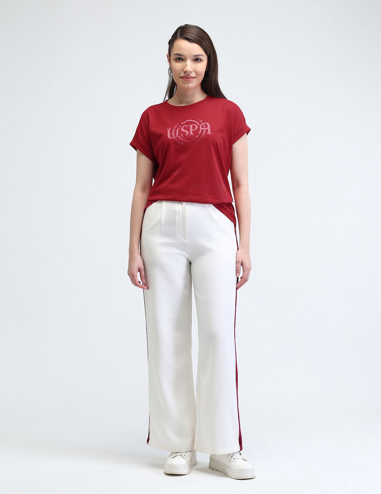 Extended Shoulder Satin Print T-Shirt Red - U.S. Polo Assn. India | Large