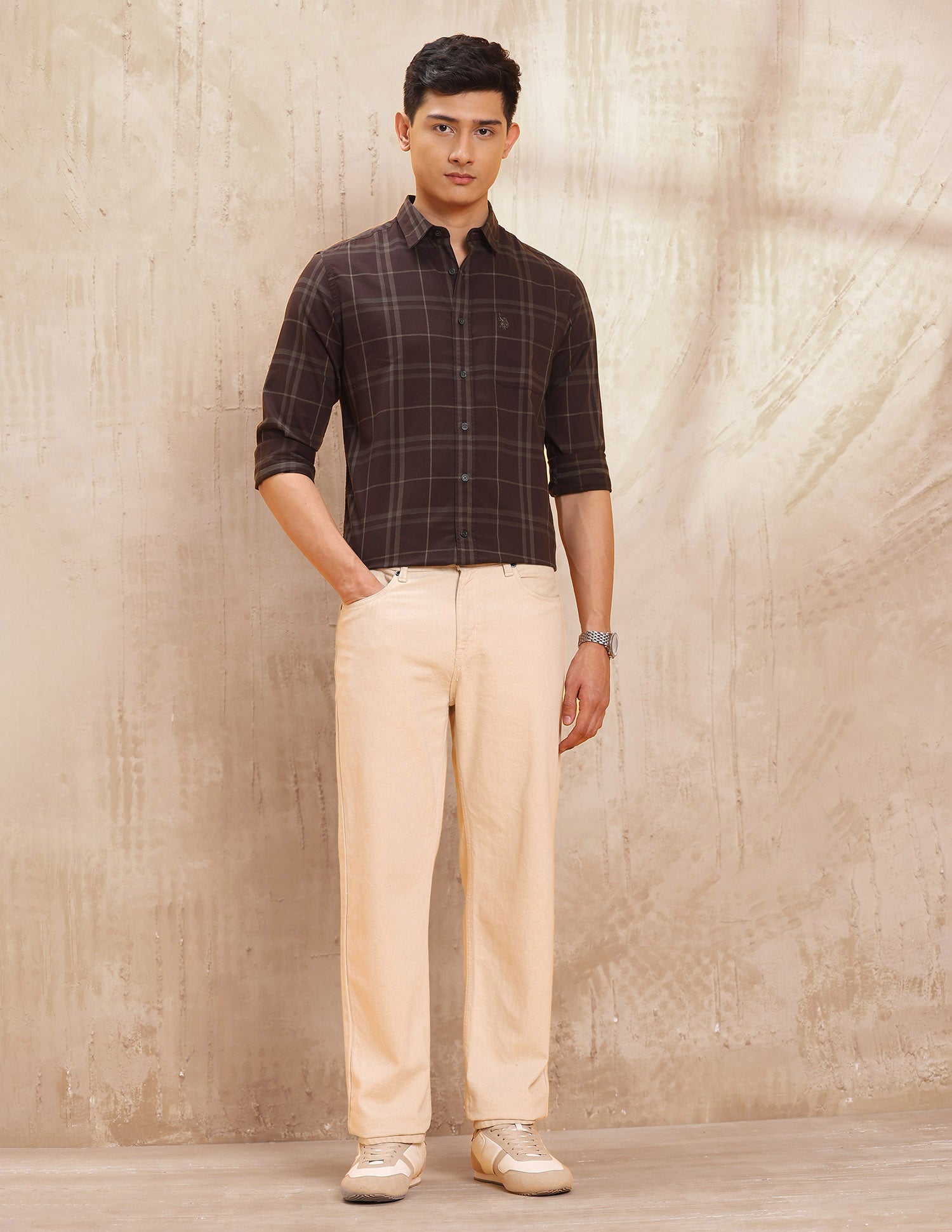 Grid Tattersall Checked Pure Cotton Shirt Wine - U.S. POLO ASSN. | Large