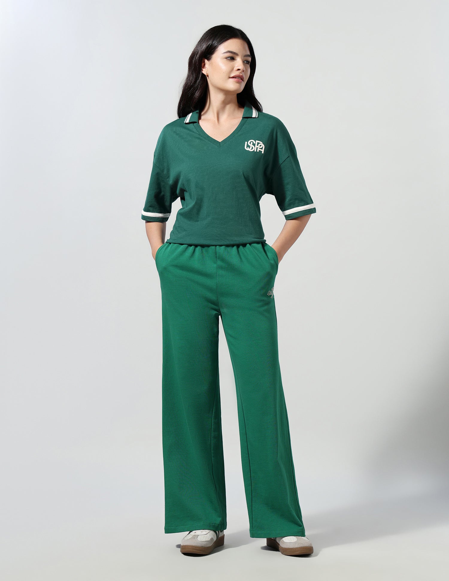 Solid Boxy Fit Polo Shirt Dark Green - U.S. Polo Assn. India | Large