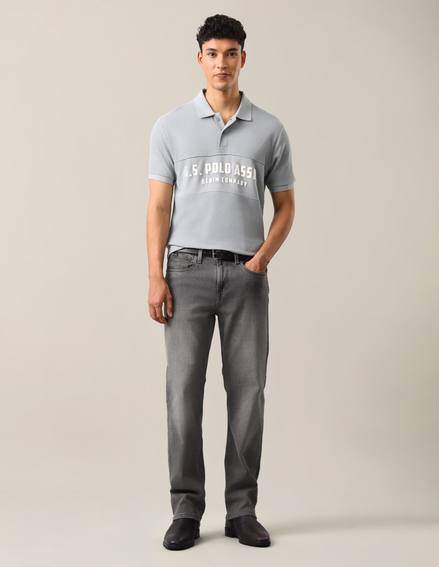Brand Embossed Slim Fit Polo Shirt Grey - U.S. Polo Assn. India | Large
