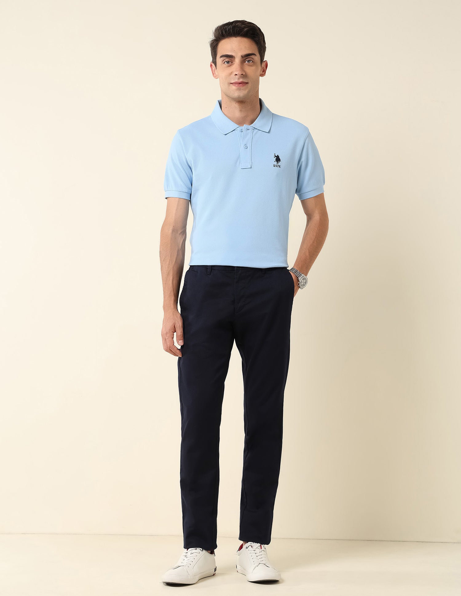 Slim Fit Pure Cotton Polo Shirt Light Blue - U.S. Polo Assn. India | Large
