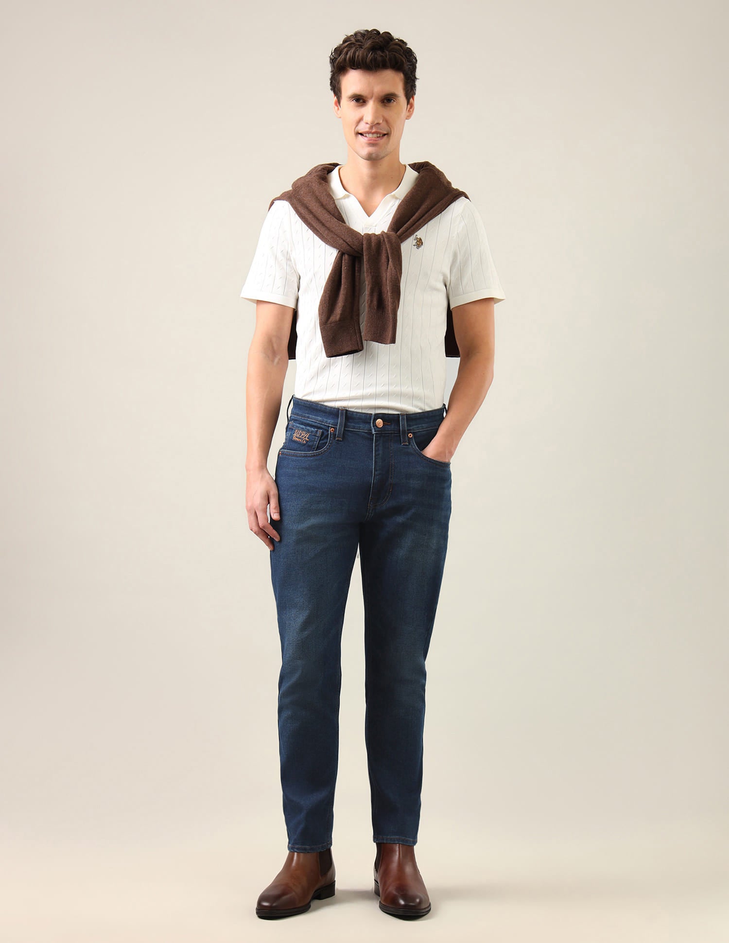 Cole Comfort Cropped Fit Blue Jeans Blue - U.S. Polo Assn. India | Large
