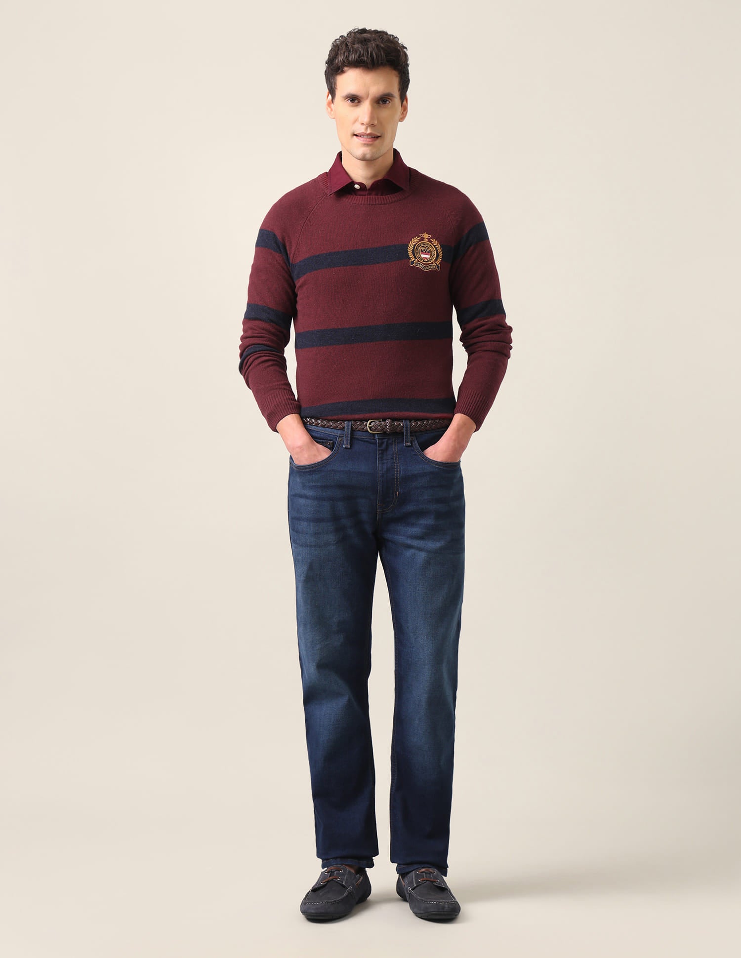 Crew Neck Horizontal Stripe Sweater Maroon - U.S. Polo Assn. India | Large