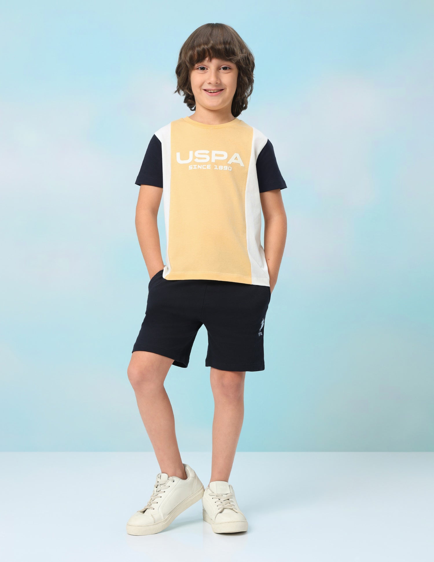 Colour Blocked Brand Printed Regular Fit T-Shirt Mustard - U.S. Polo Assn. India | Large