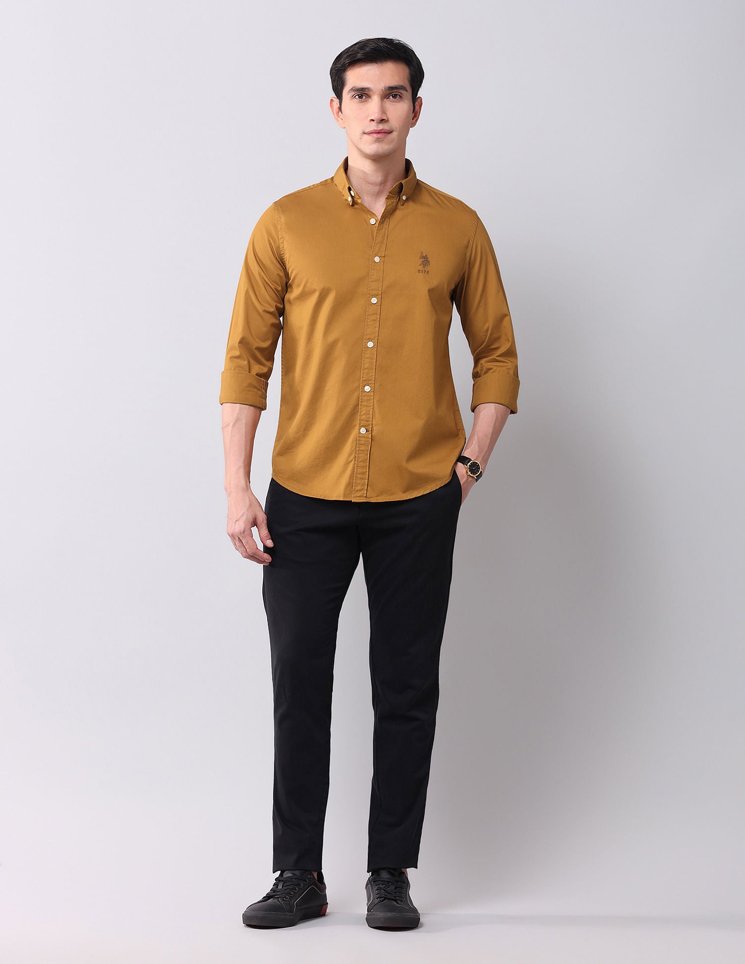 Regular Fit Twill Solid Shirt Ochre - U.S. POLO ASSN. | Large