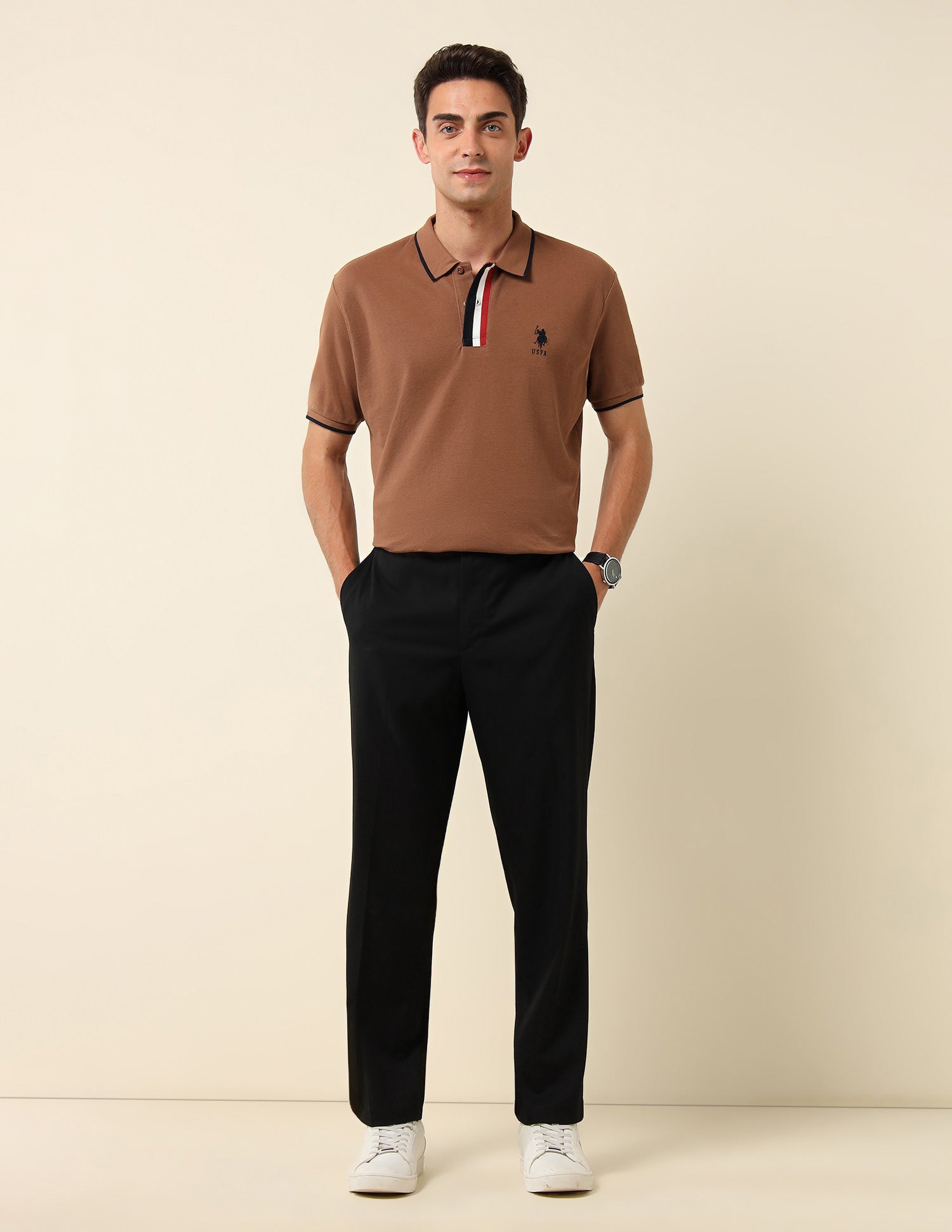 Pure Cotton Slim Fit Polo Shirt Light Brown - U.S. Polo Assn. India | Large