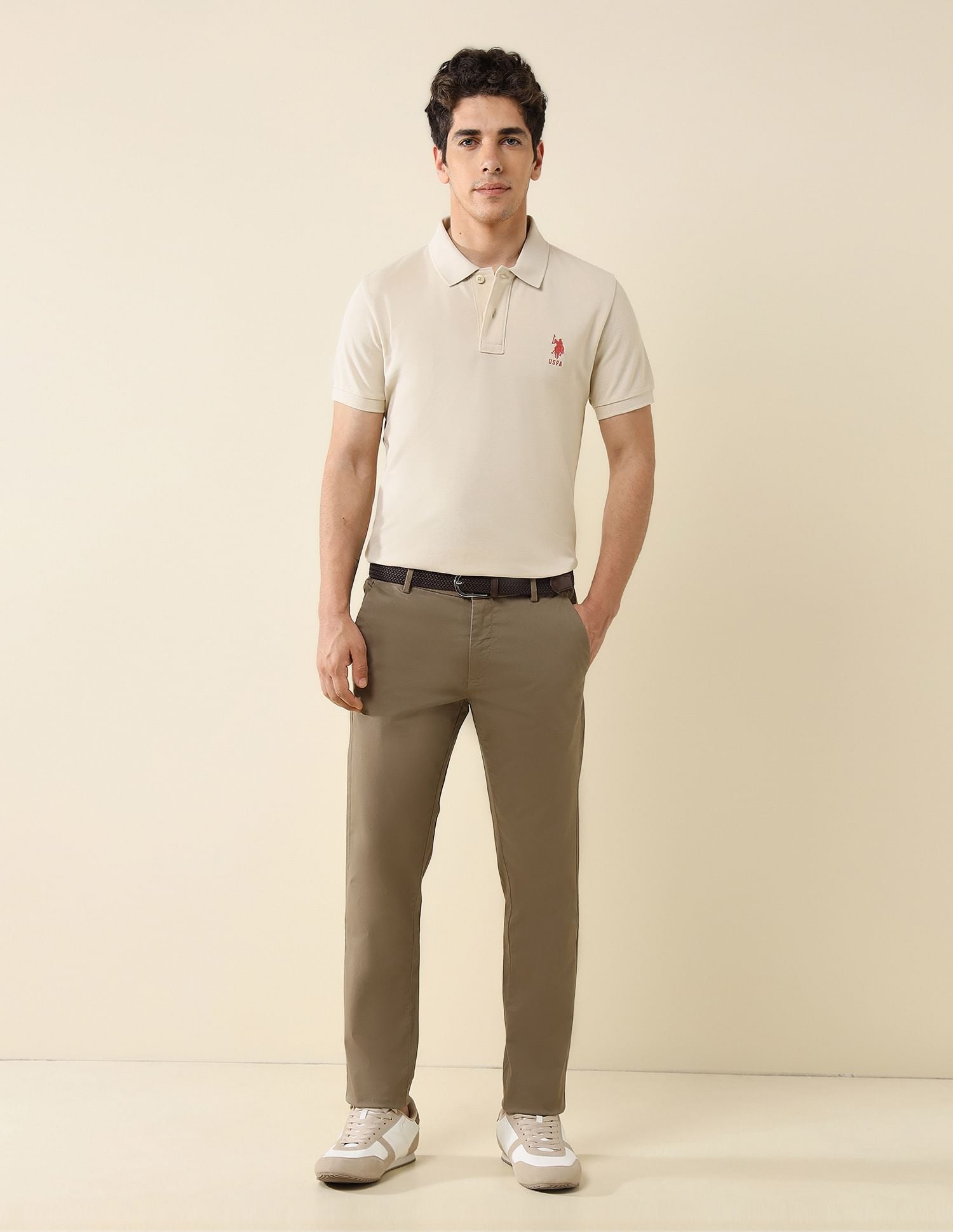 Pure Cotton Slim Fit Polo Shirt Off White - U.S. Polo Assn. India | Large