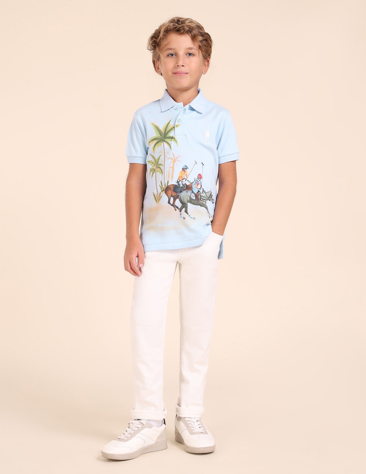 Boys Regular Fit Graphic Printed Polo Shirt Light Blue - U.S. POLO ASSN. | Large