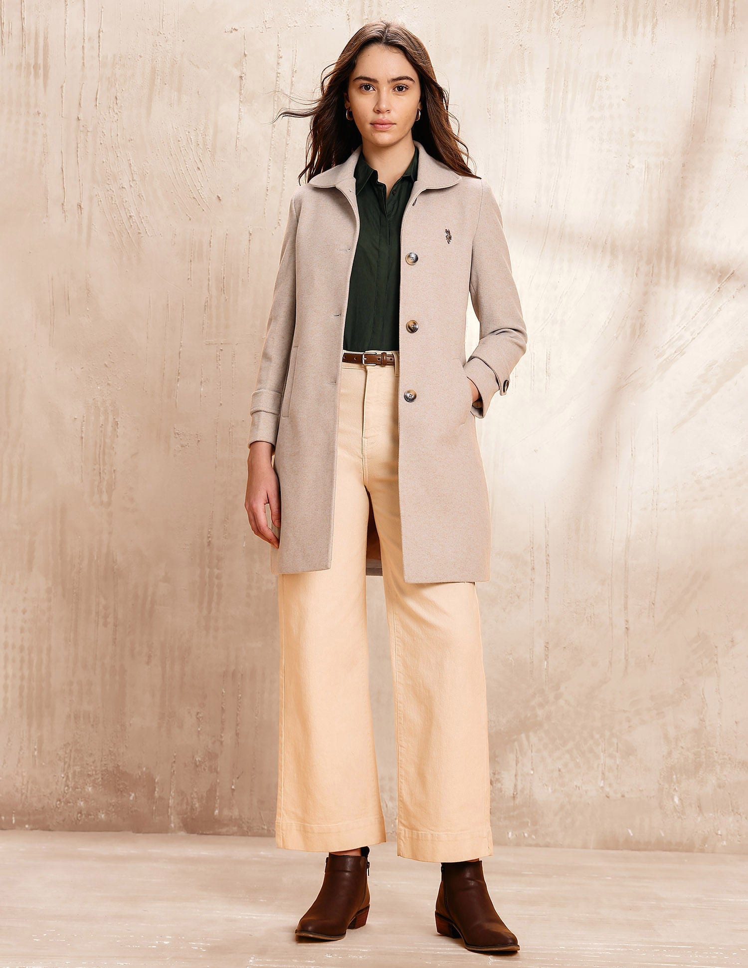 Textured Regular Fit Trench Coat White - U.S. POLO ASSN. | Large