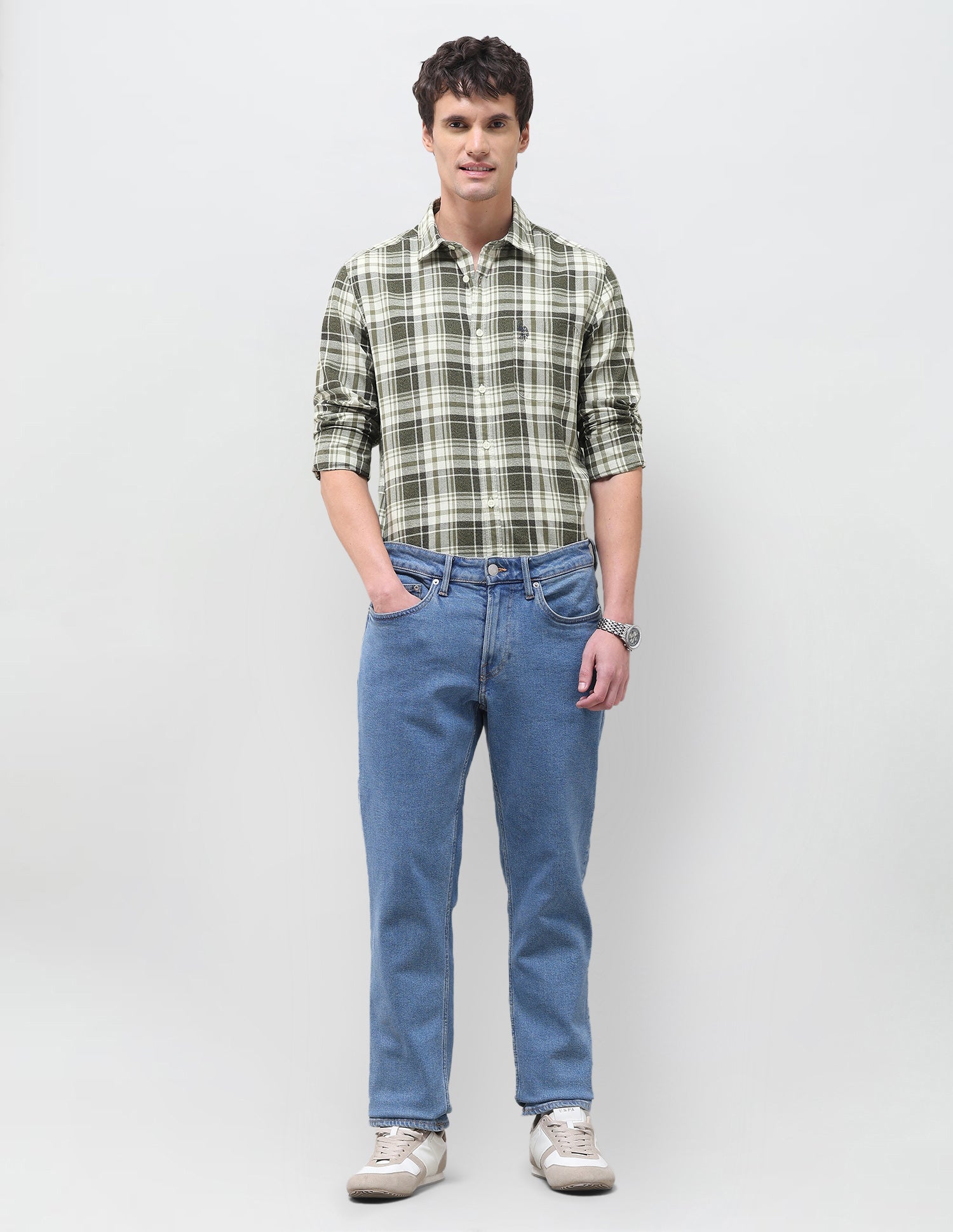 Plaid Checked Regular Fit Shirt Olive - U.S. Polo Assn. India | Large