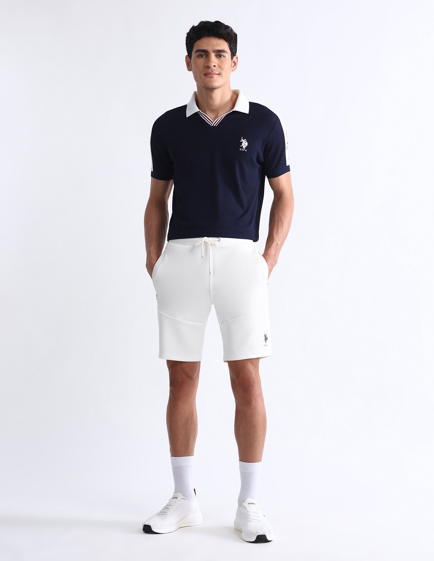 Slim Fit Solid Active Shorts White - U.S. Polo Assn. India | Large