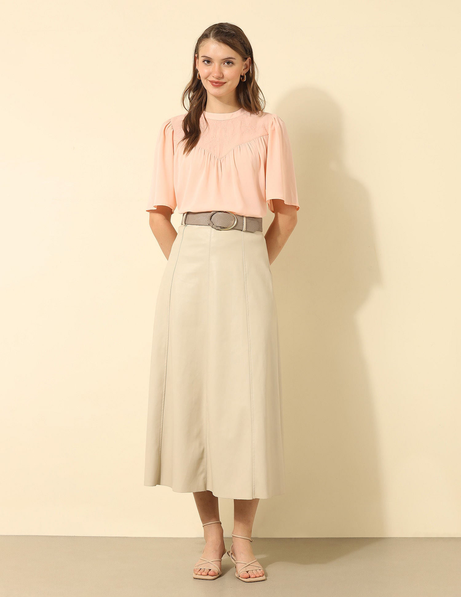 Yoke Embroidered Top Beige - U.S. POLO ASSN. | Large