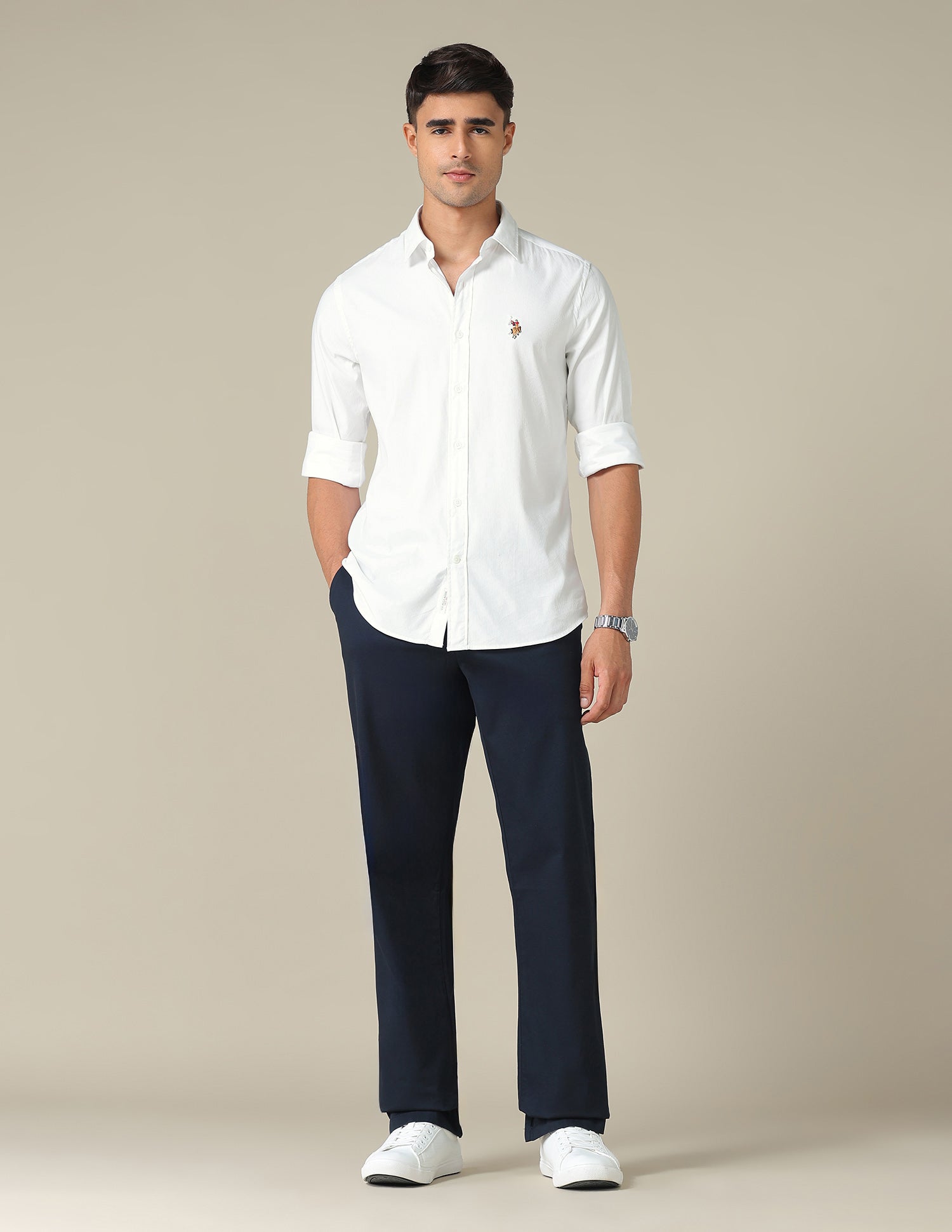 Tailored Fit Textured Shirt White - U.S. POLO ASSN. | Large