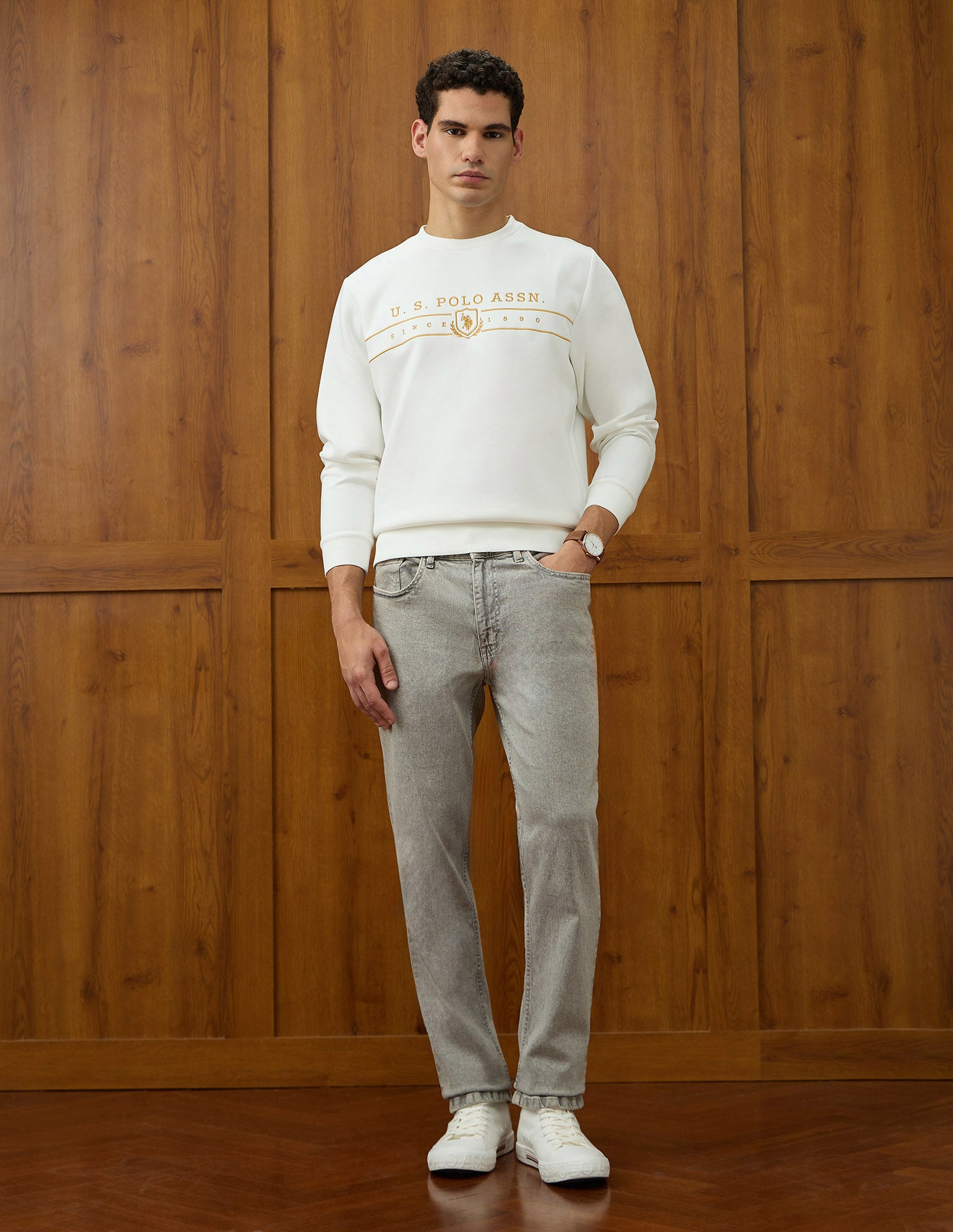 Brand Embroidered Equestrian Aisle Theater Sweatshirt Off White - U.S. POLO ASSN. | Large