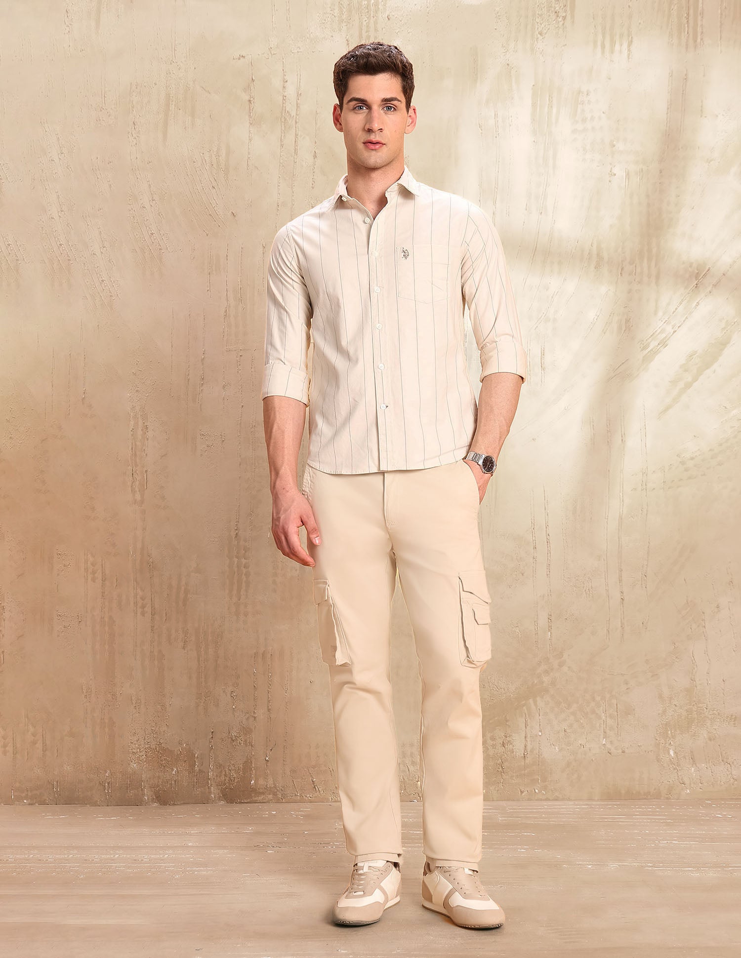 Oxford Tailored Fit Shirt Beige - U.S. POLO ASSN. | Large