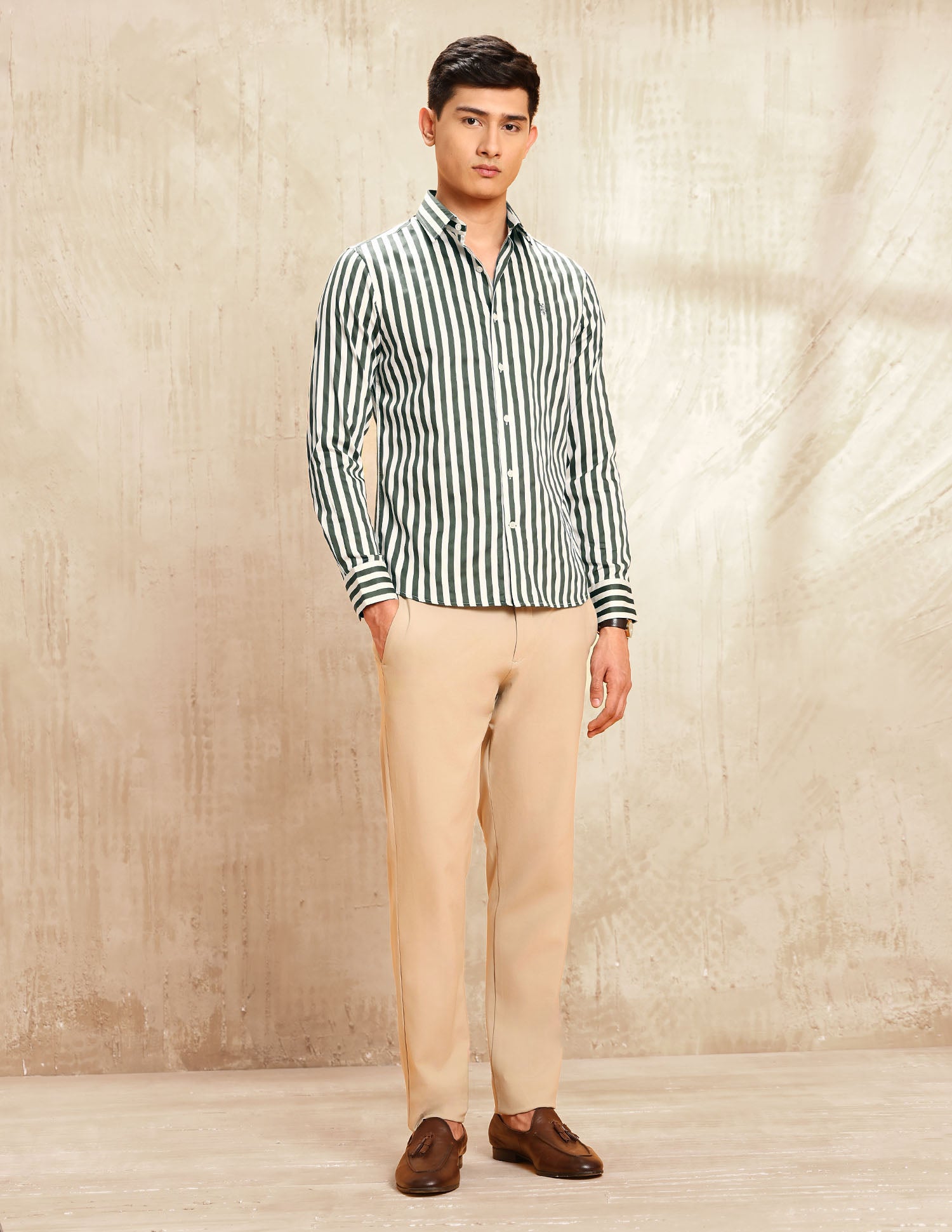 Satin Vertical Striped Shirt Green - U.S. POLO ASSN. | Large