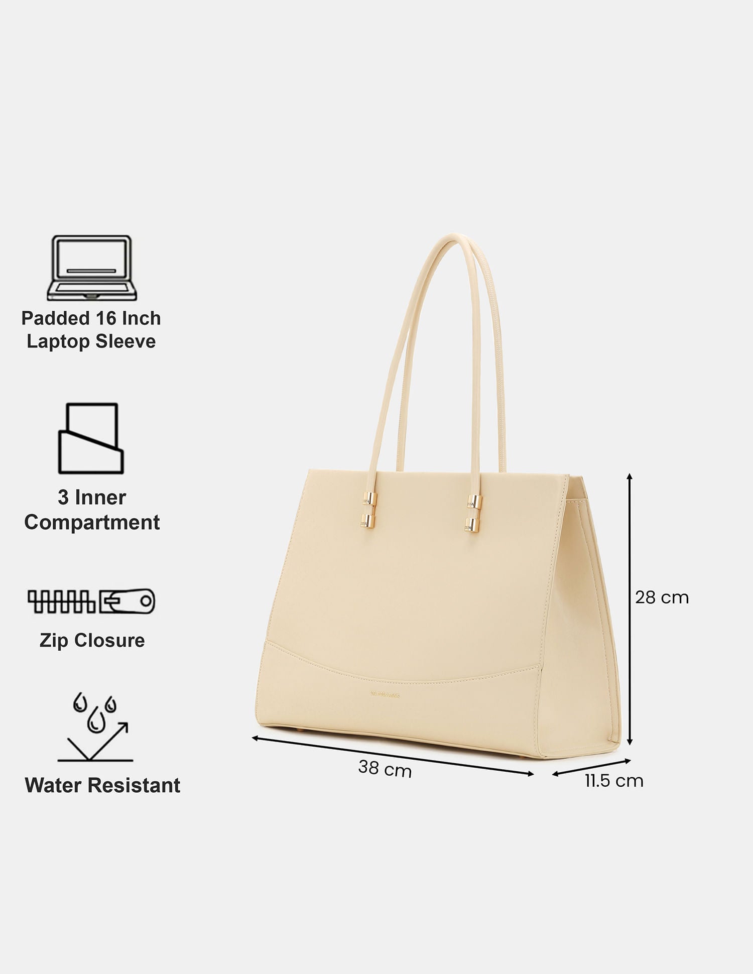 Women  Bella Tote Bag with Solid Finish Beige - U.S. POLO ASSN. | Large