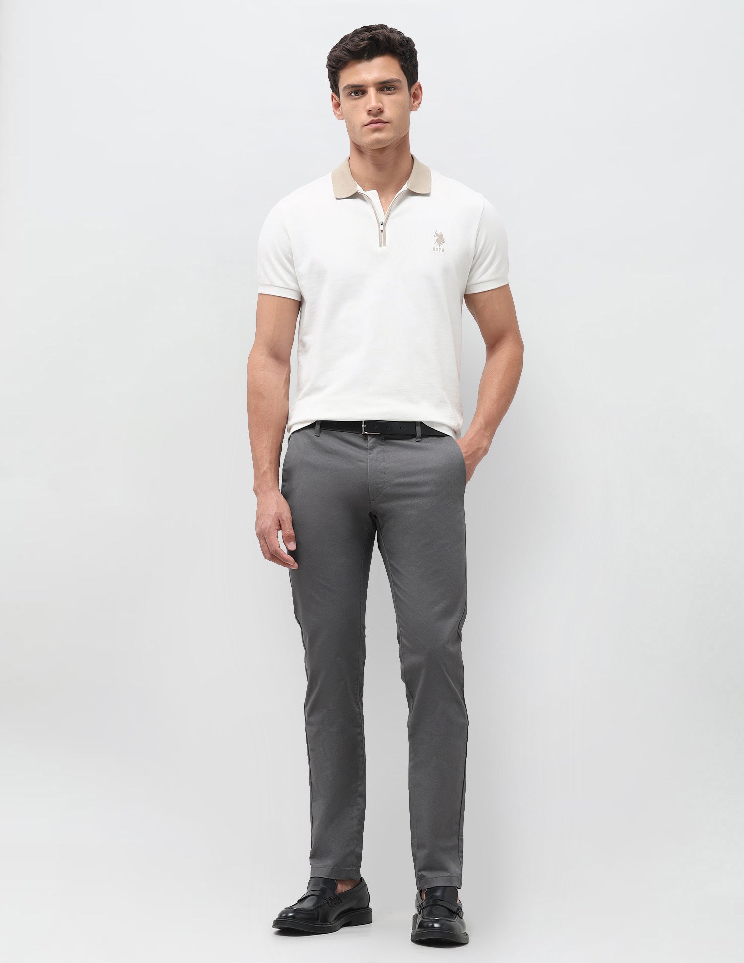 Denver Slim Fit All Over Printed Trousers Charcoal - U.S. Polo Assn. India | Large