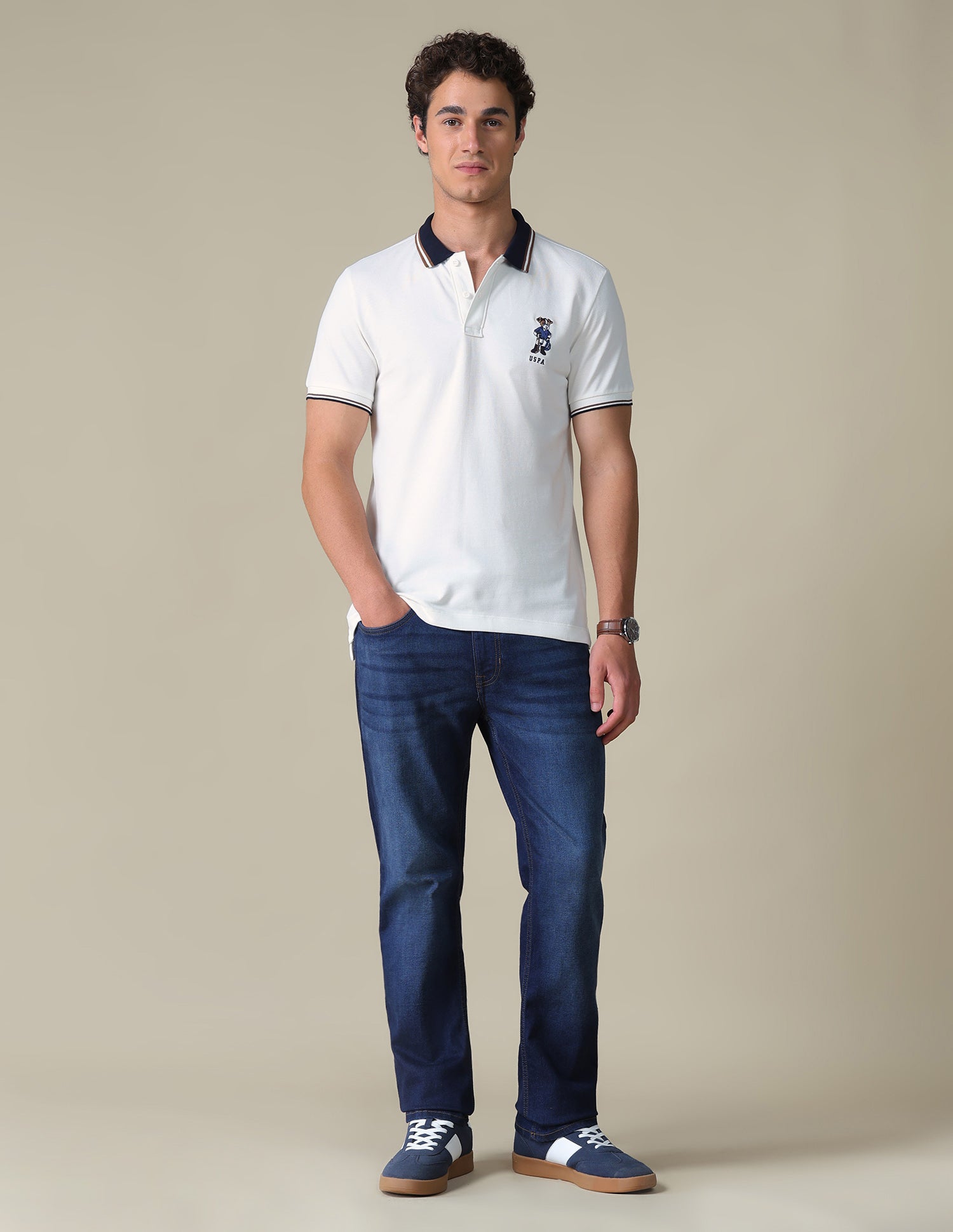 Regular Fit Typographic Polo Shirt Ivory - U.S. Polo Assn. India | Large