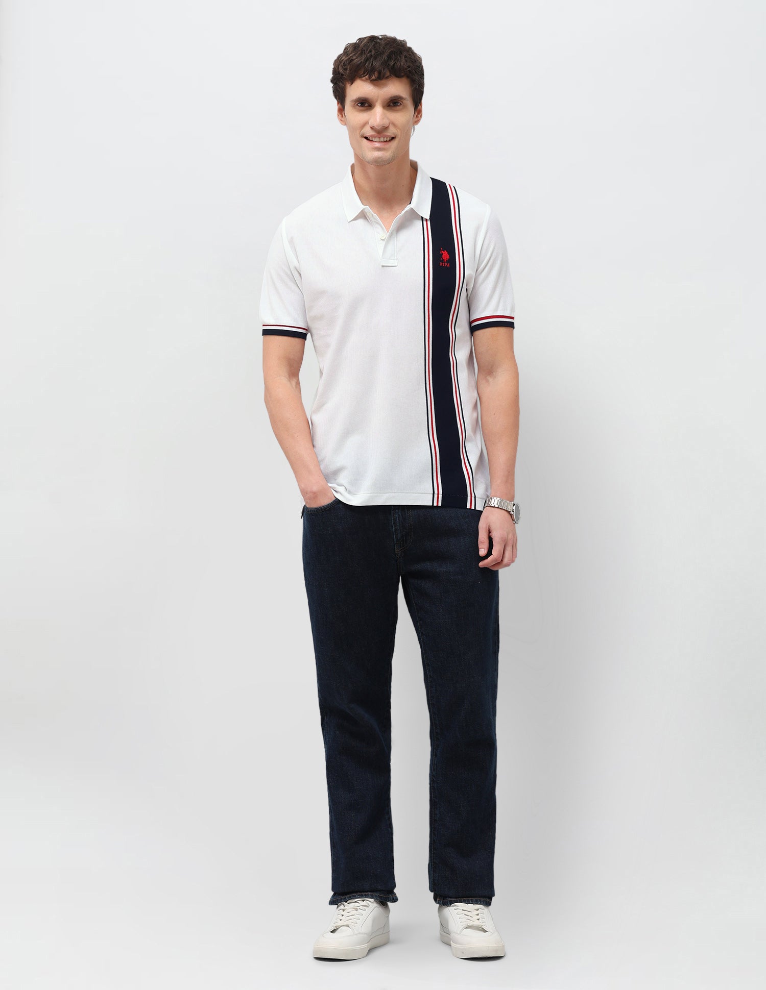 Vertical Striped Slim Fit Polo Shirt White - U.S. Polo Assn. India | Large