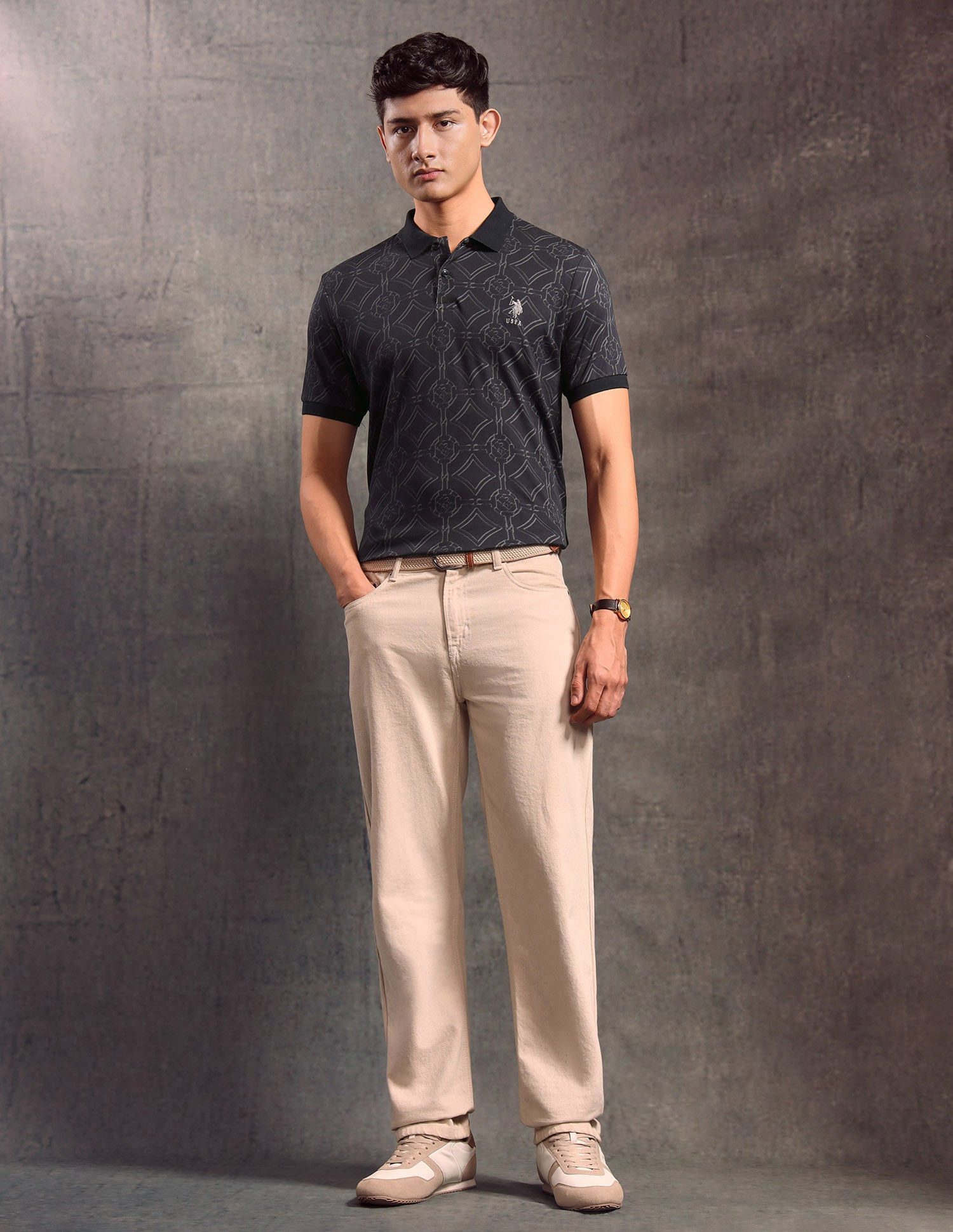 Geometric Printed Muscle Fit Polo shirt Black - U.S. POLO ASSN. | Large