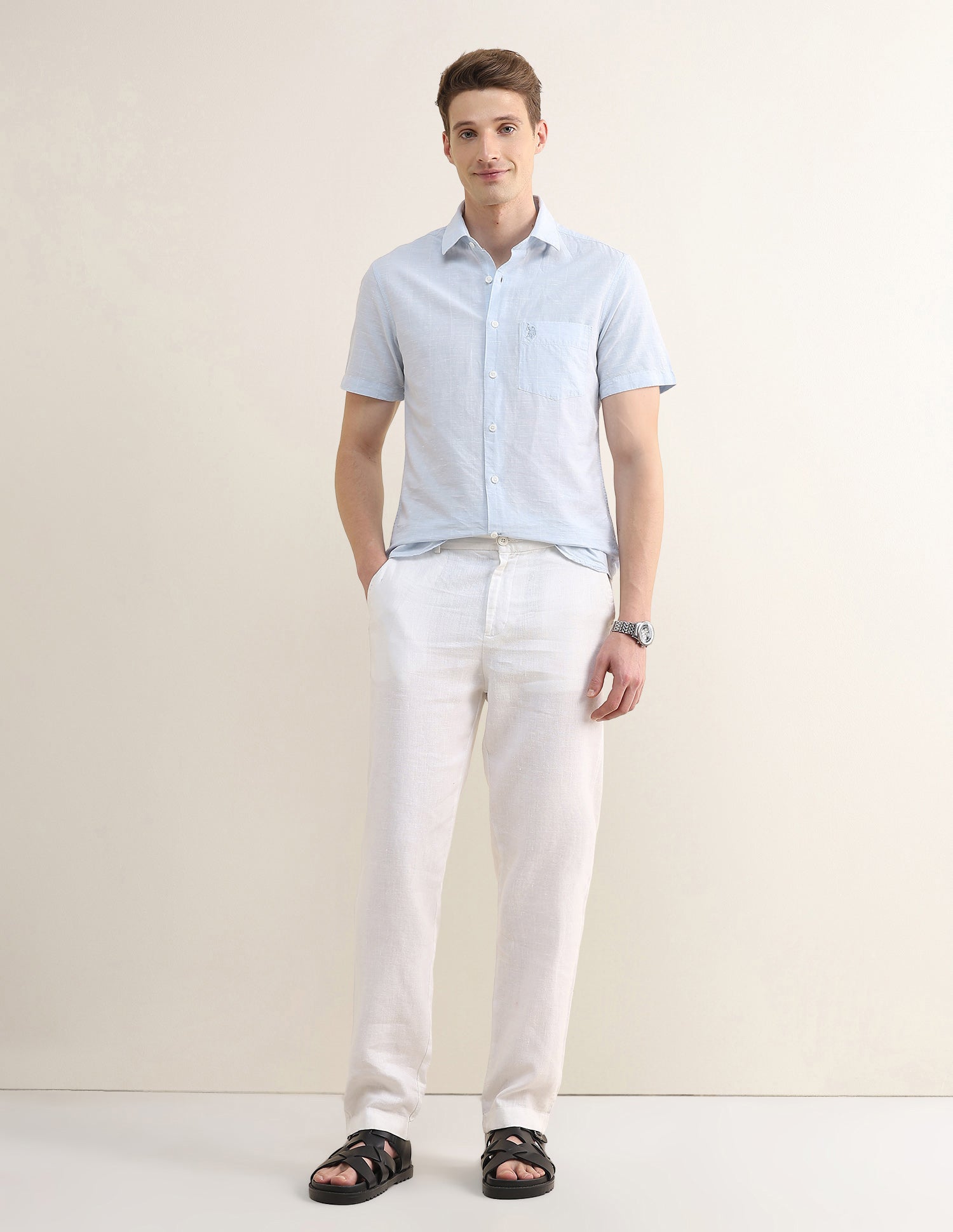 Solid Regular Fit Shirt Light Blue - U.S. Polo Assn. India | Large