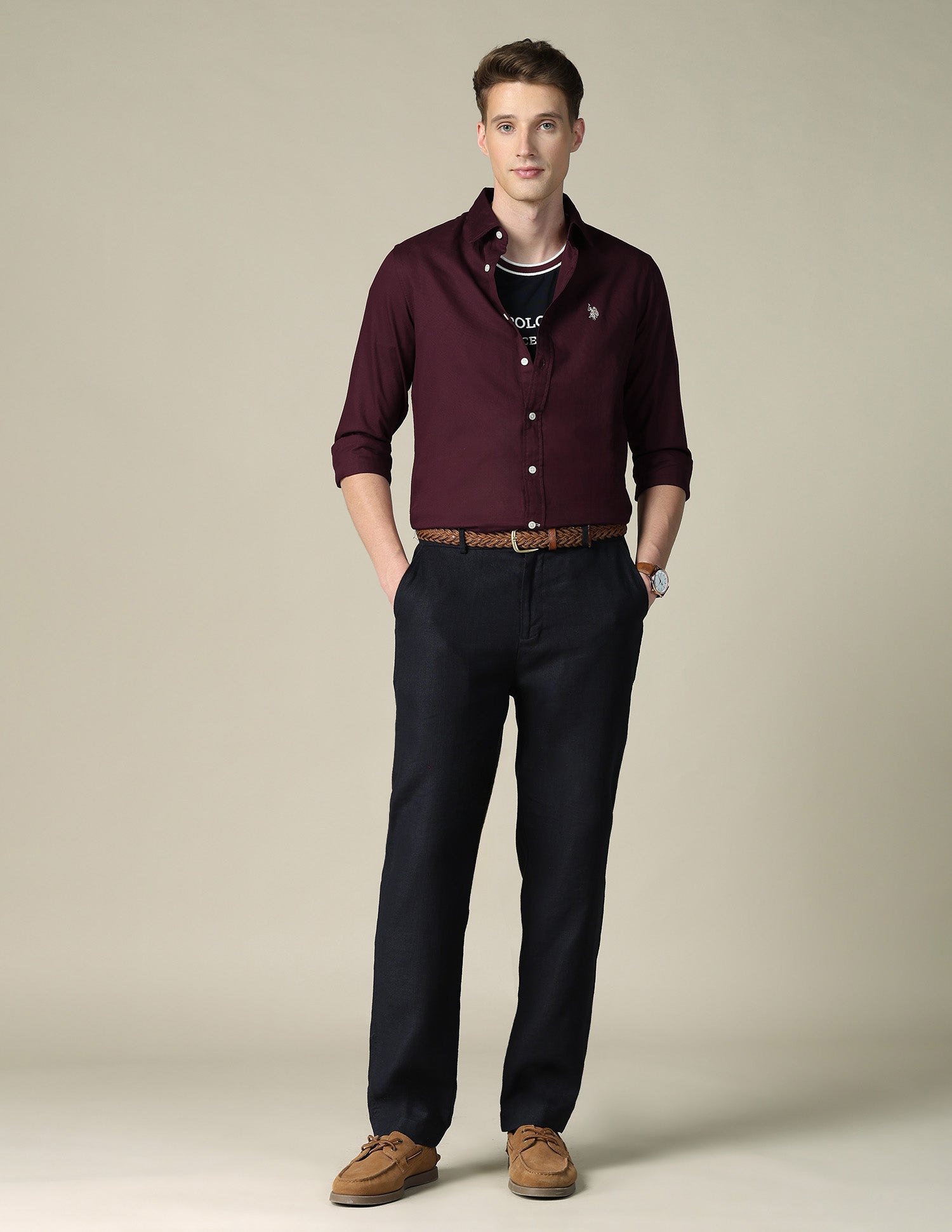 Tailored Fit Dobby Shirt Burgundy - U.S. POLO ASSN. | Large