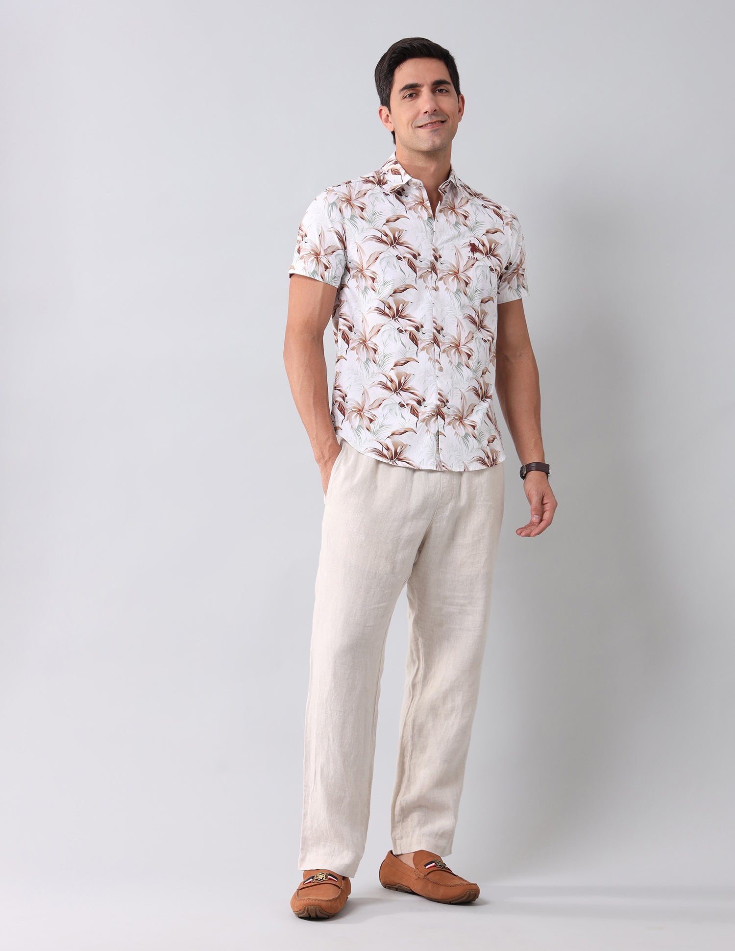 Regular Fit Floral Printed Shirt Brown - U.S. Polo Assn. India | Large