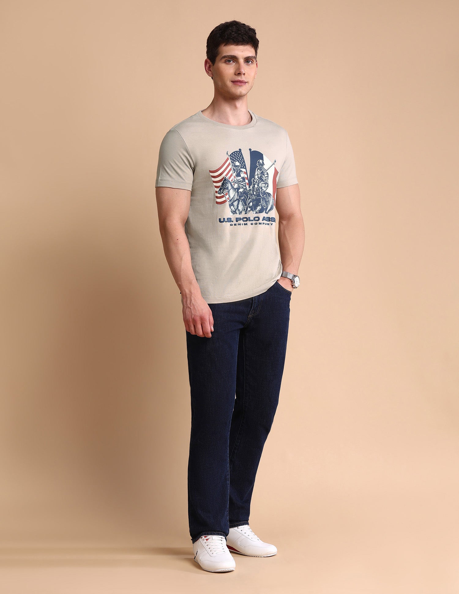 Graphic Printed Muscle Fit T-Shirt Beige - U.S. POLO ASSN. | Large