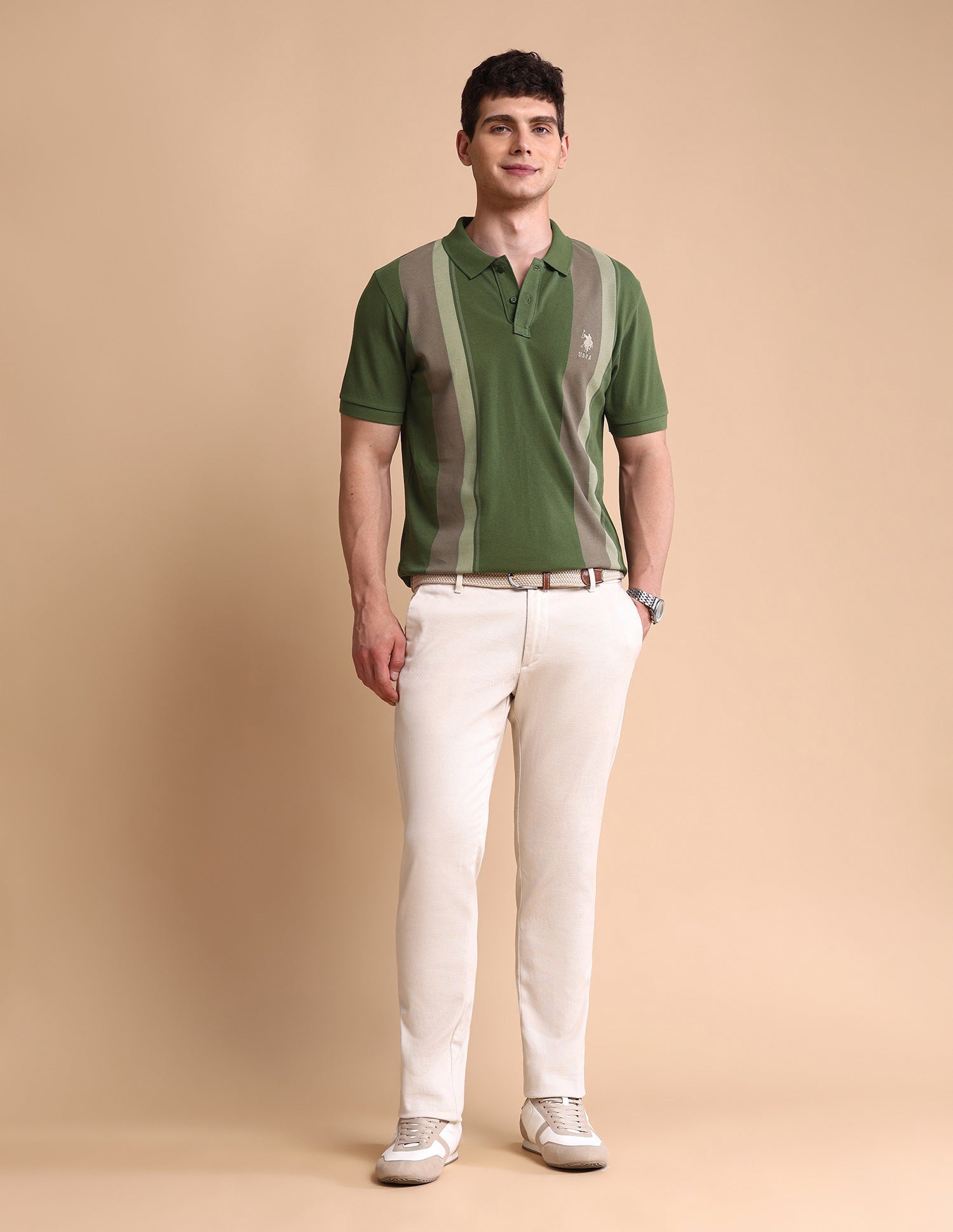 Colourblocked Slim Fit Polo Shirt Light Olive - U.S. POLO ASSN. | Large