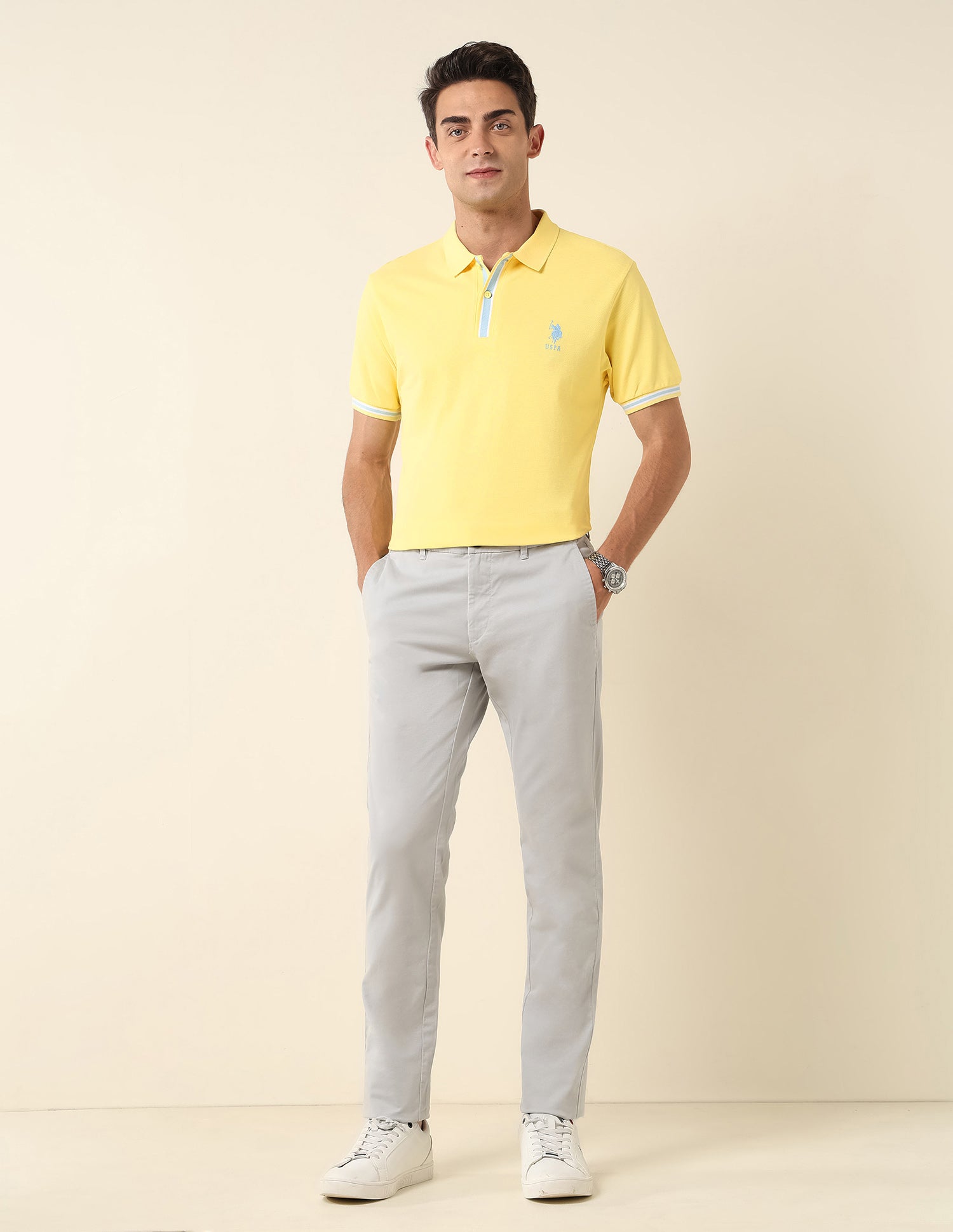 Pure Cotton Slim Fit Polo Shirt Yellow - U.S. Polo Assn. India | Large