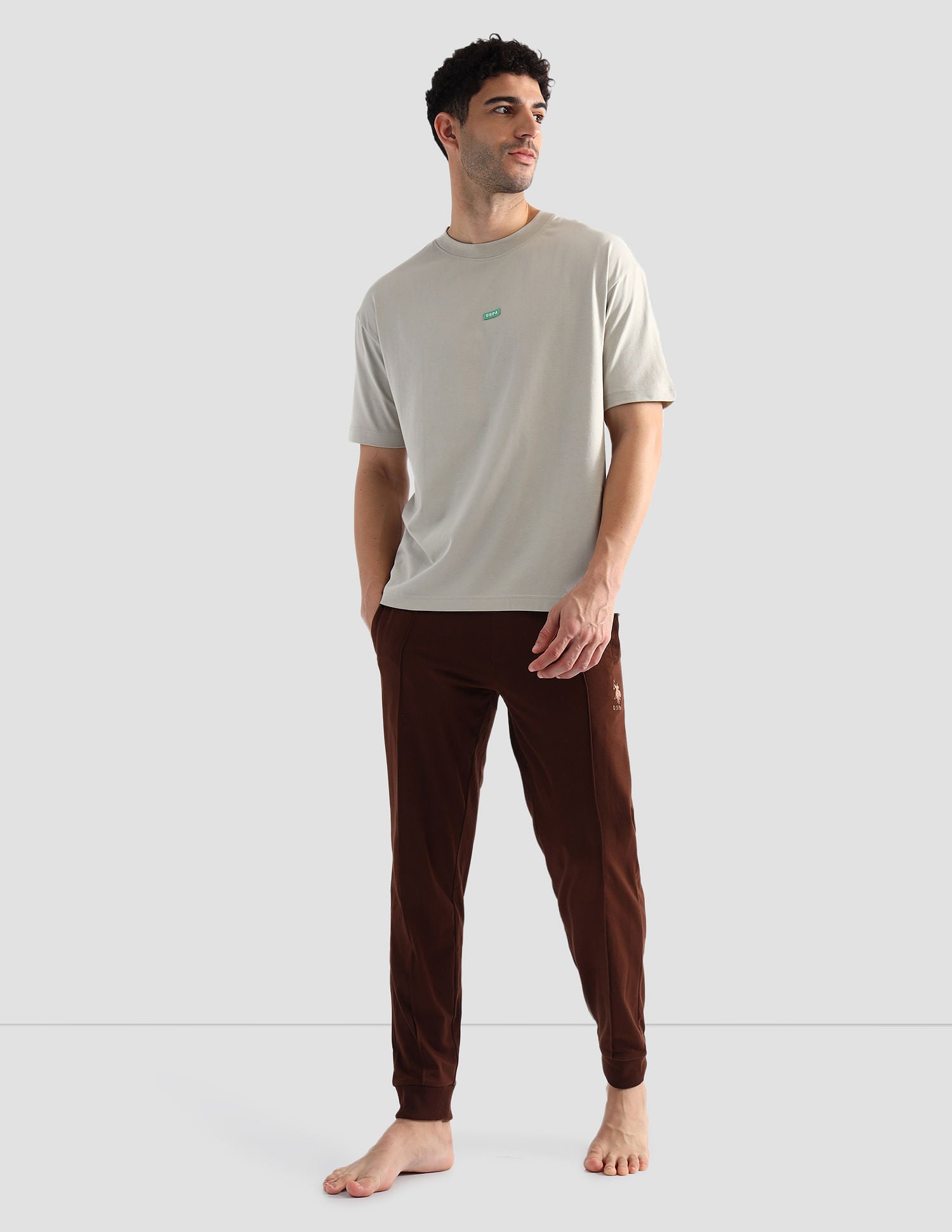 Pure Cotton Oversized OEE04 Lounge T-Shirt Light Grey - U.S. POLO ASSN. | Large