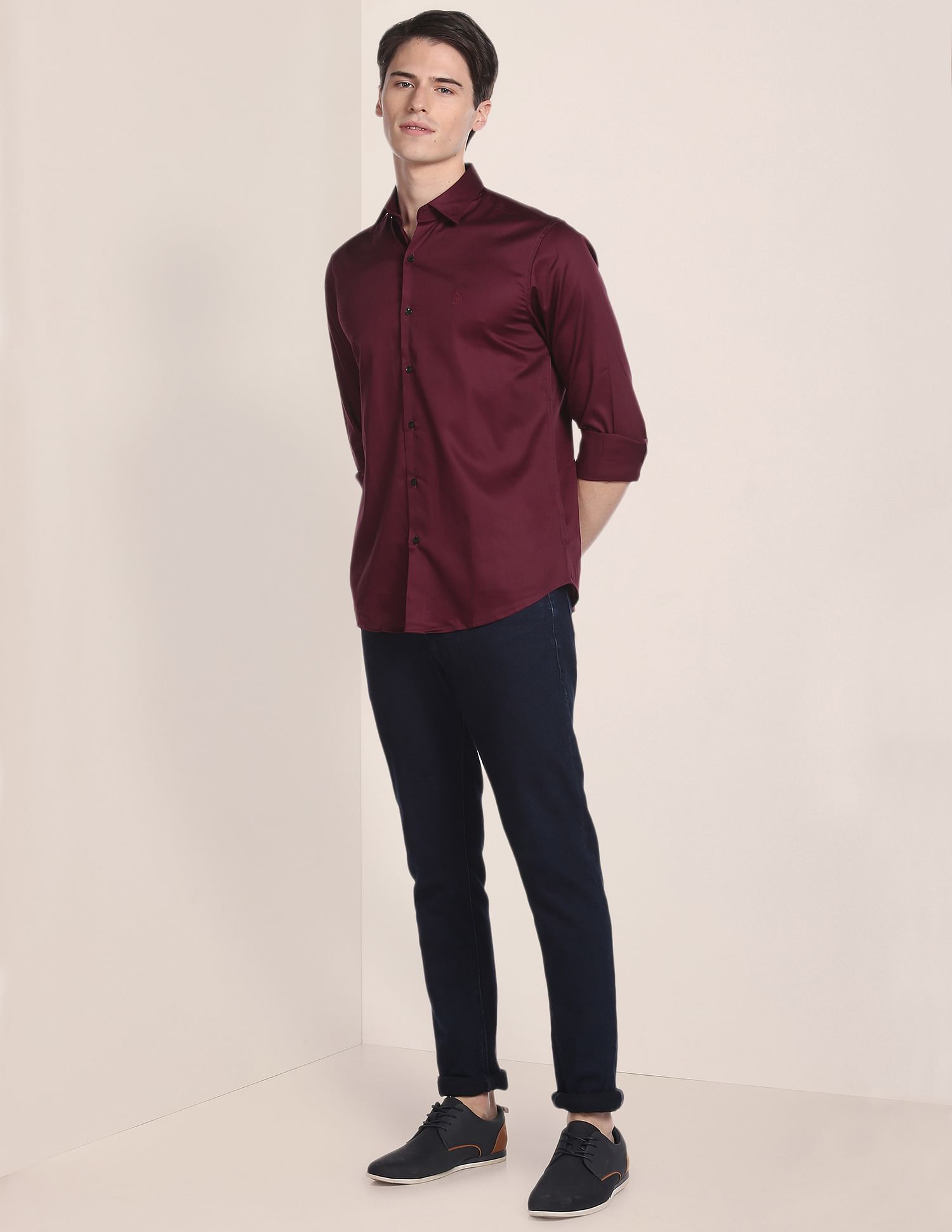 Spread Collar Solid Casual Shirt Burgundy - U.S. POLO ASSN. | Large