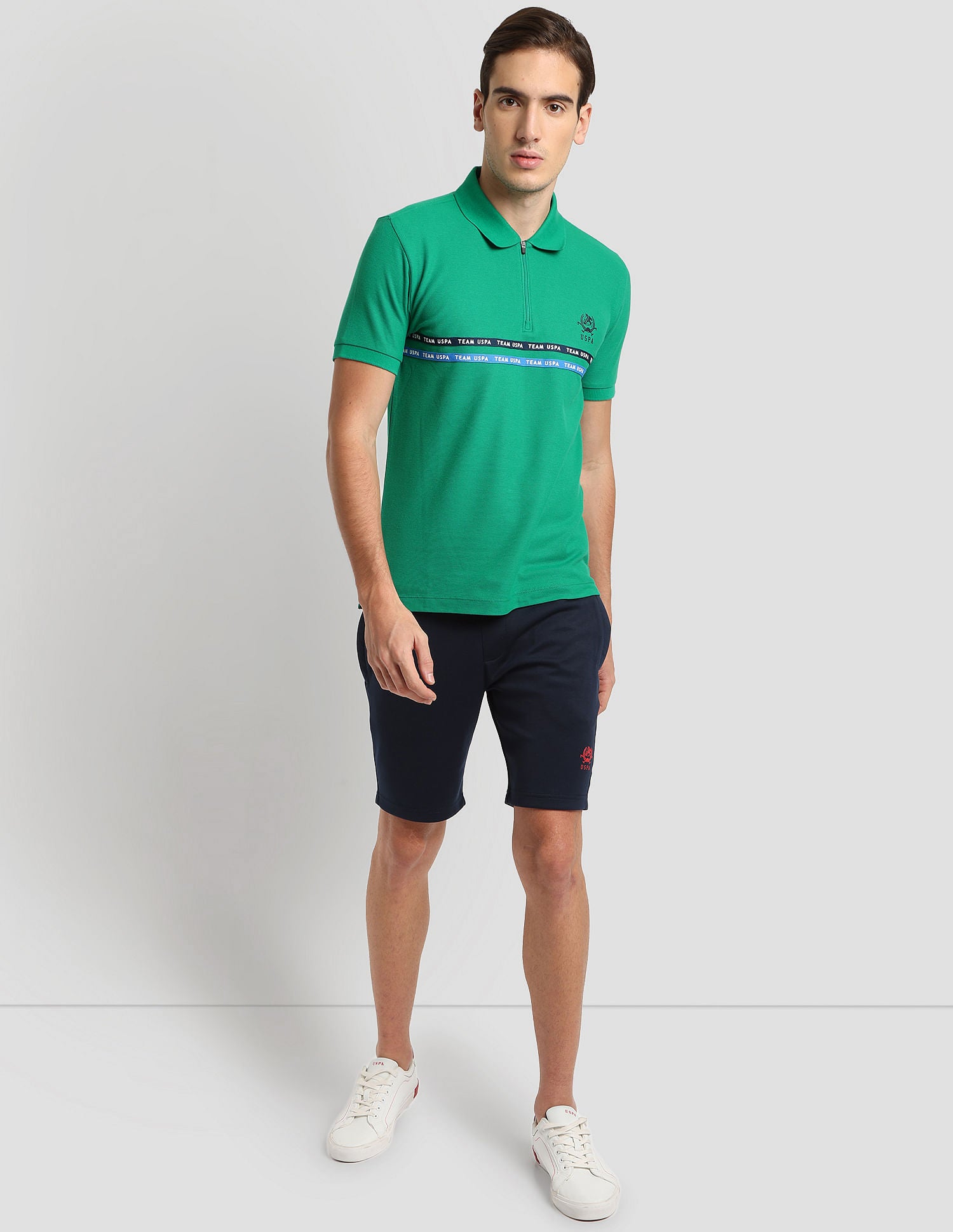 Brand Tape Zipper Active Polo Shirt Green - U.S. POLO ASSN. | Large