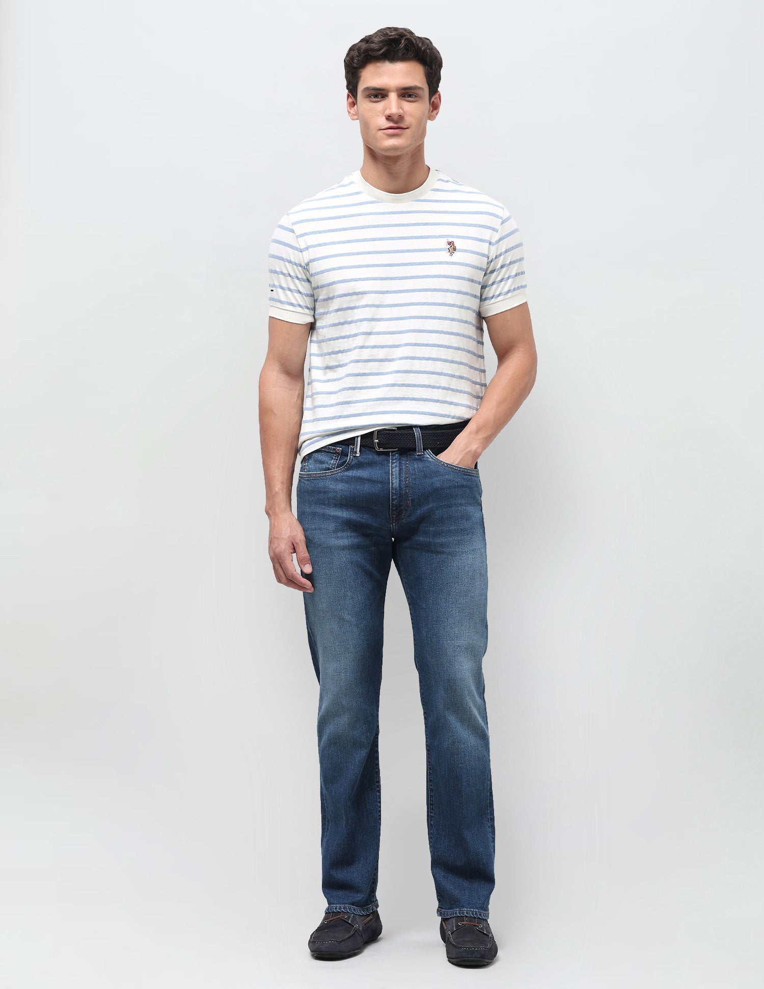 Horizontal Striped Slim Fit T-Shirt Blue Melange - U.S. Polo Assn. India | Large