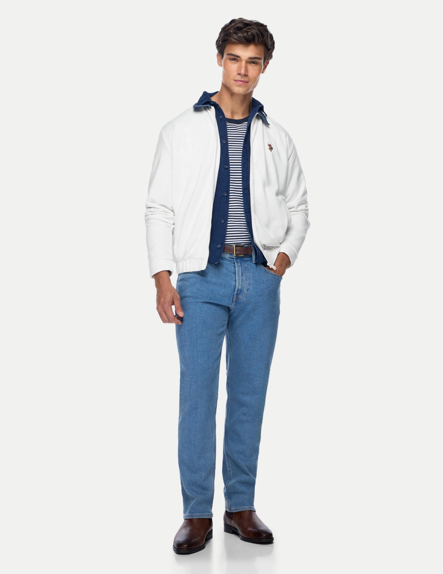 Solid Regular Fit Zipper Sweatshirt Ivory - U.S. Polo Assn. India | Large