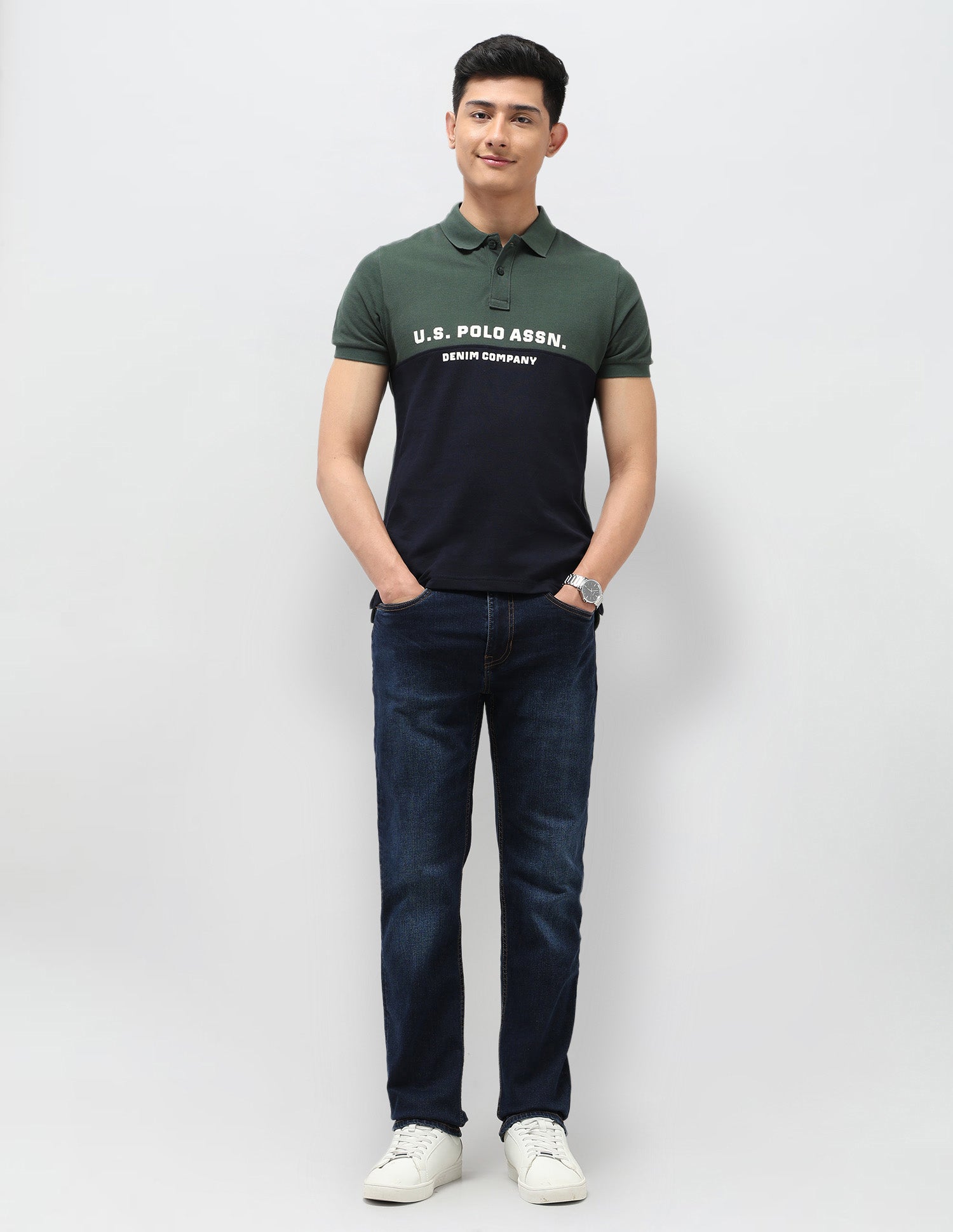 Colourblocked Pure Cotton Polo Shirt Olive - U.S. POLO ASSN. | Large