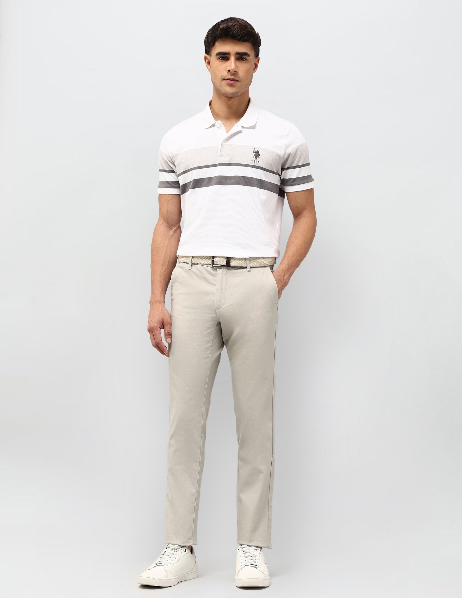 Textured Austin Slim Fit Trousers Ecru - U.S. POLO ASSN. | Large