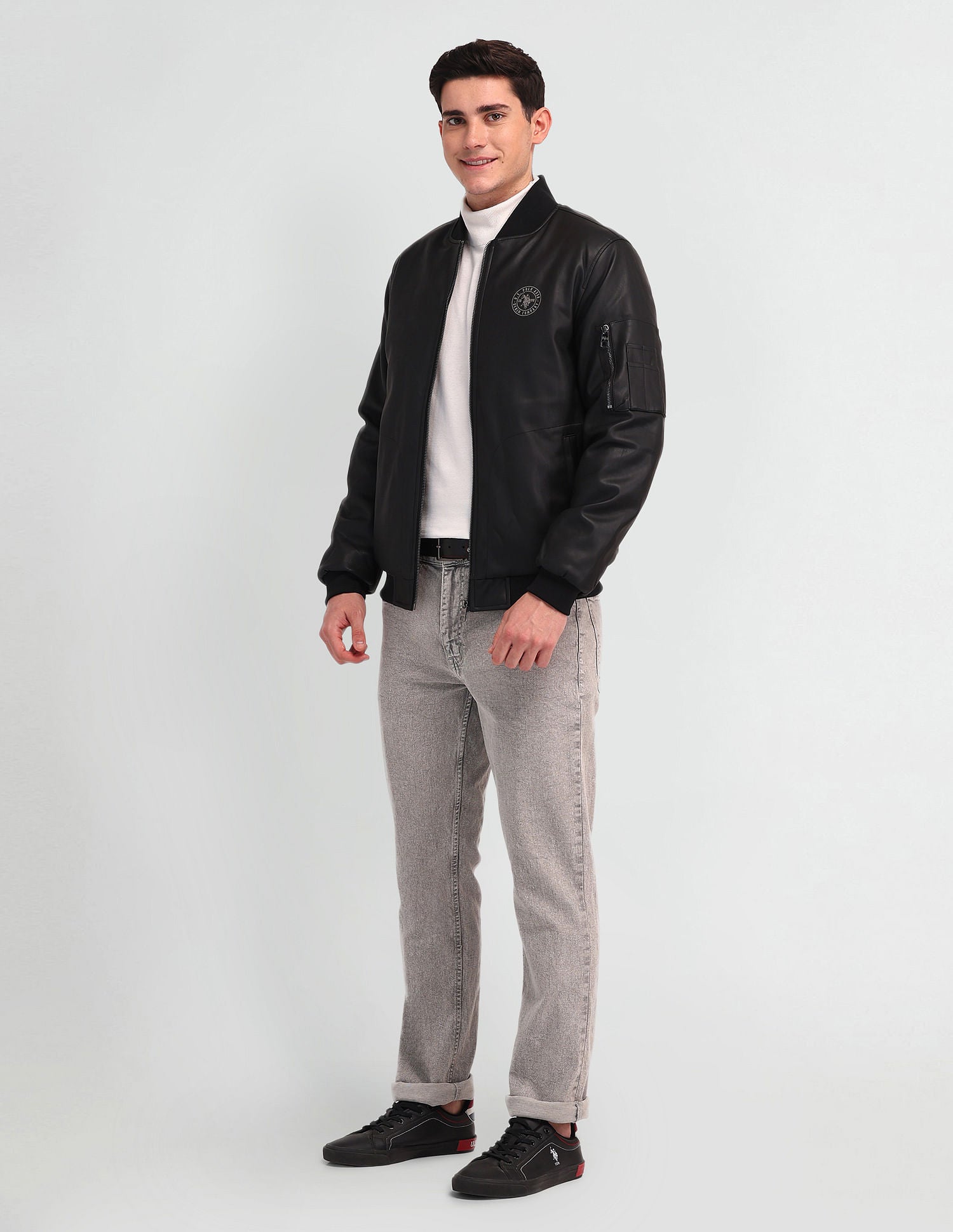 Stand Neck Bomber Jacket Black - U.S. Polo Assn. India | Large