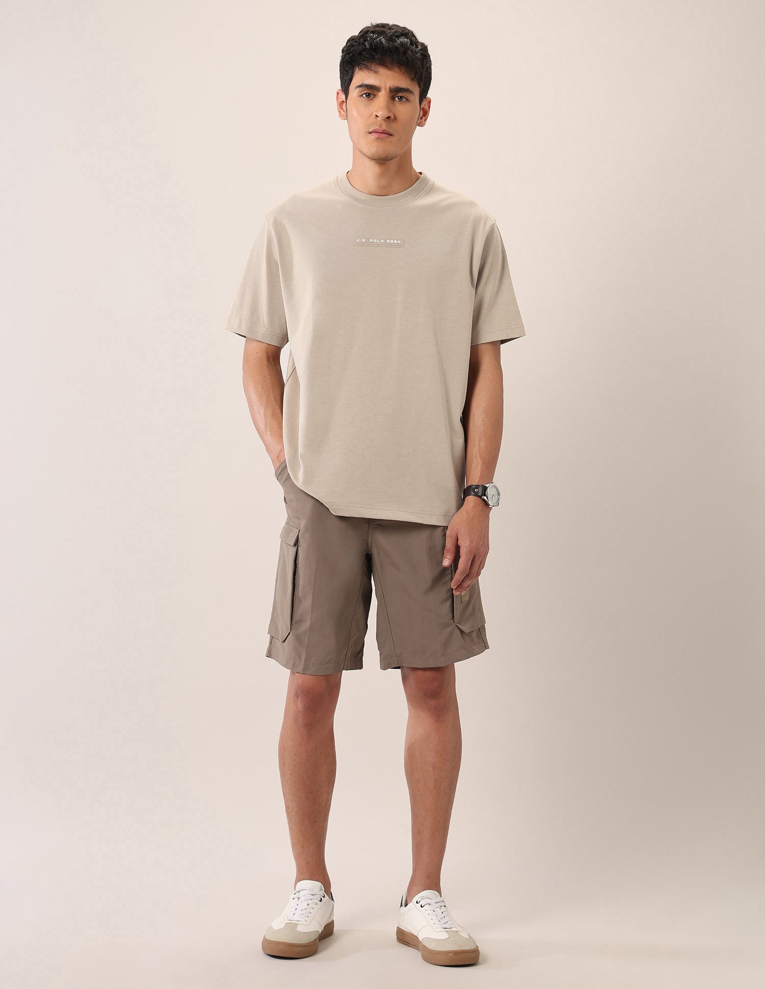 Oversized Fit Pure Cotton T-Shirt Ivory - U.S. Polo Assn. India | Large