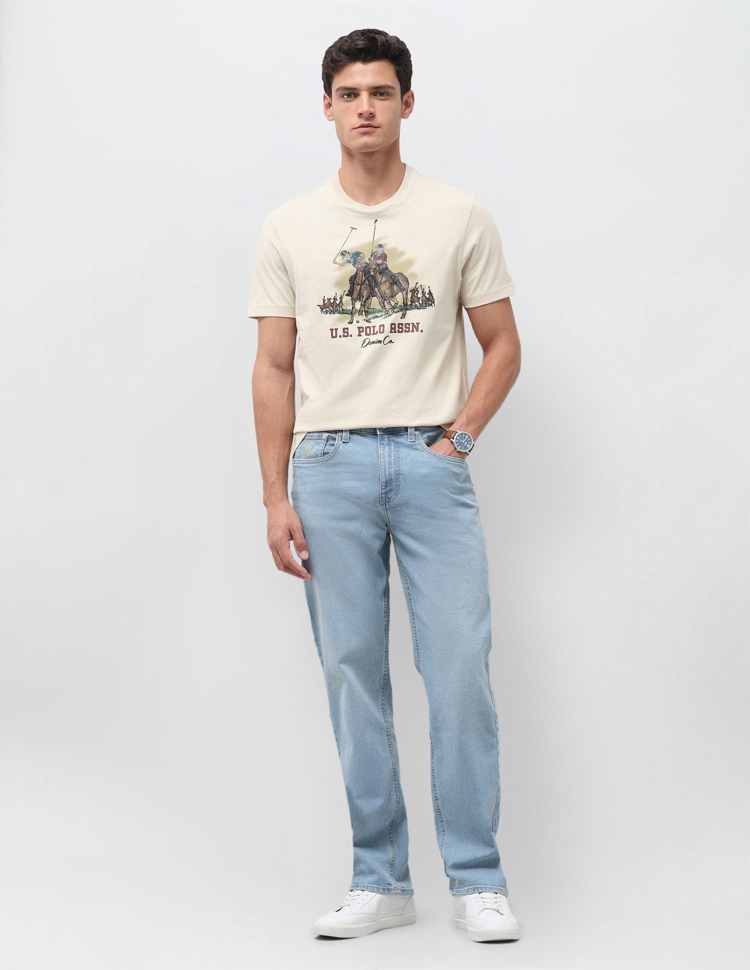 Graphic Brand Printed Slim Fit T-Shirt Beige - U.S. Polo Assn. India | Large