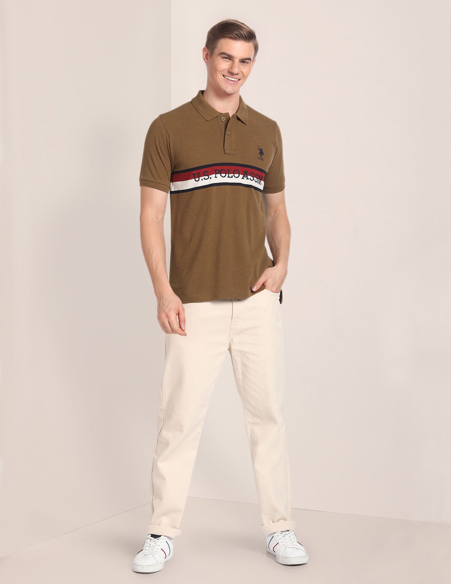 Brand Embroidered Cotton Polo Shirt Ochre - U.S. Polo Assn. India | Large