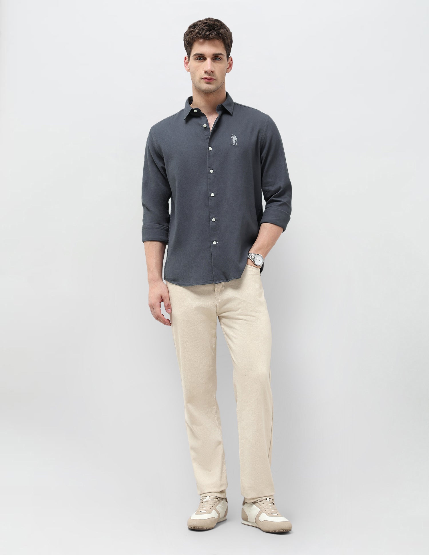 Textured Regular Fit Shirt Charcoal - U.S. POLO ASSN. | Large